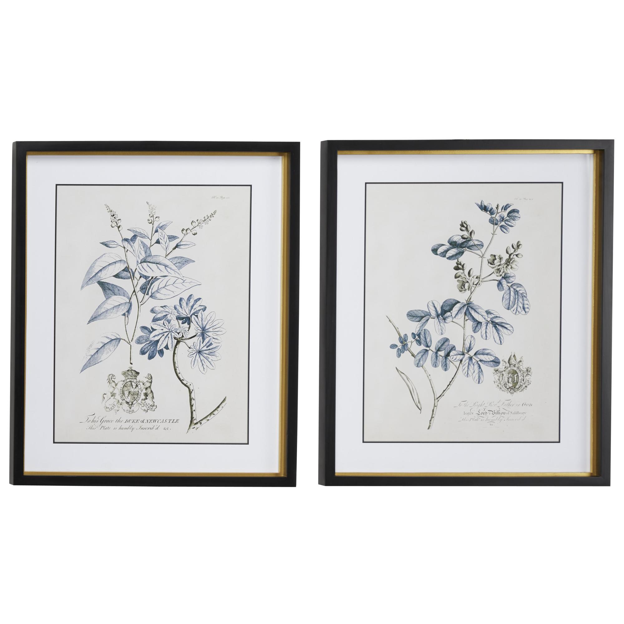 Set of 2 Floral Blue Wood Home Shadow Box with Black and Gold Frame