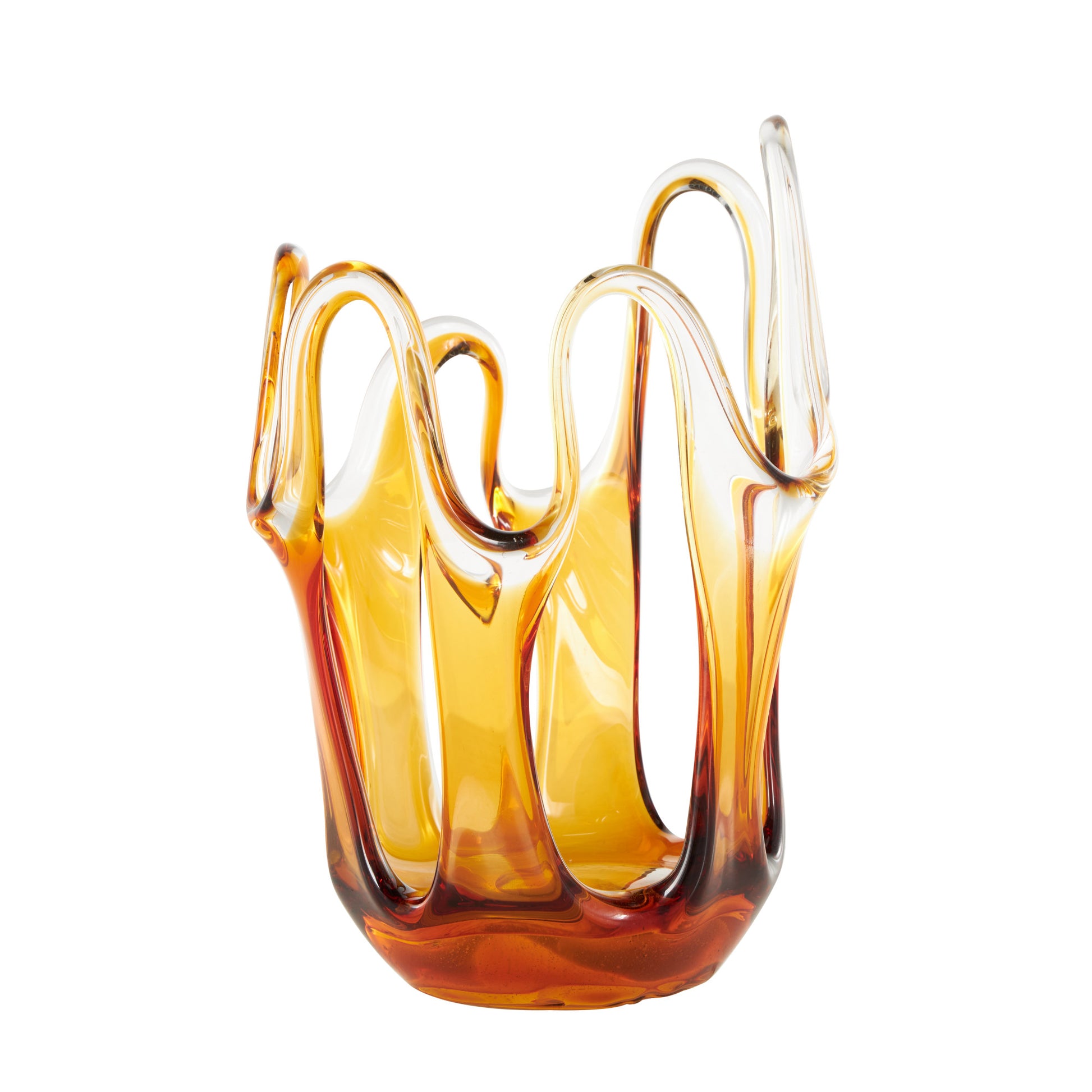 Abstract Glass Ombre Decorative Vase with Wavy Oval Cutouts