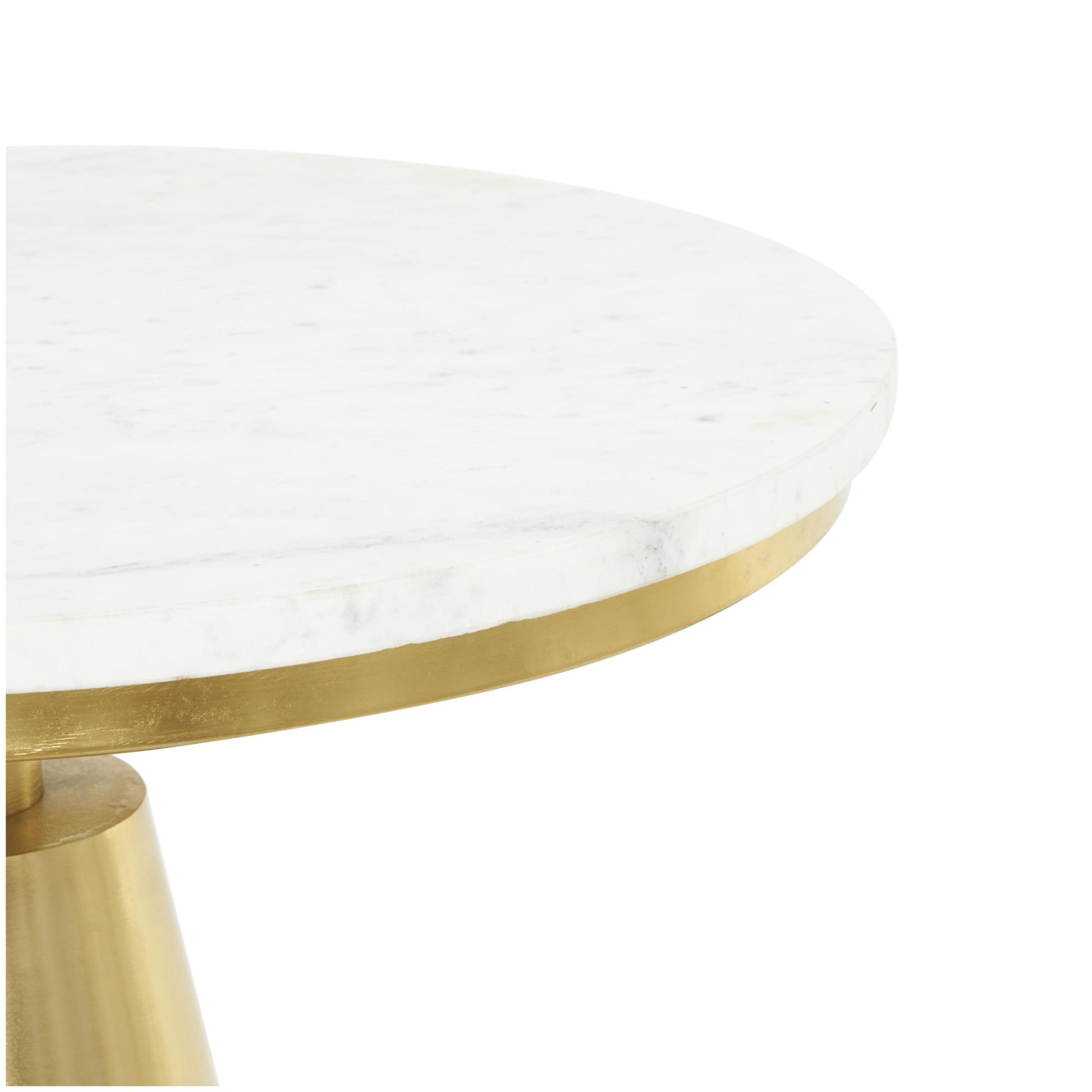 Geometric Gold Metal Cone Side End Accent Table with White Marble Tabletop