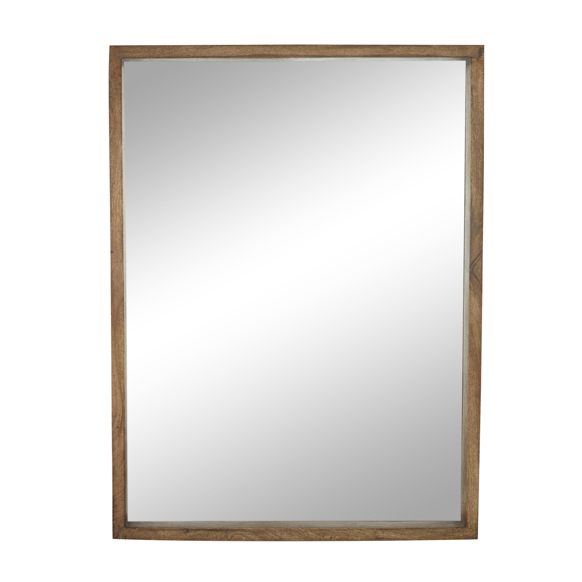 Brown Mango Wood Room Wall Mirror with Natural Wood Grain and Deep Set Frame