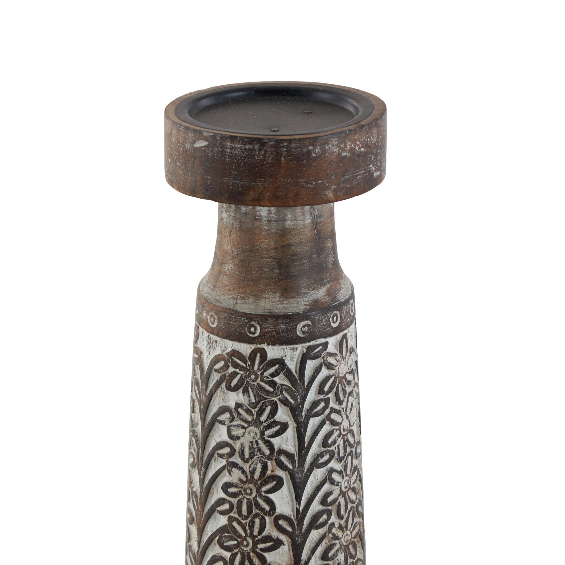 Set of 3 Floral Mango Wood Handmade Vine Decorative Candle Holder with Whitewashed Cream Backing