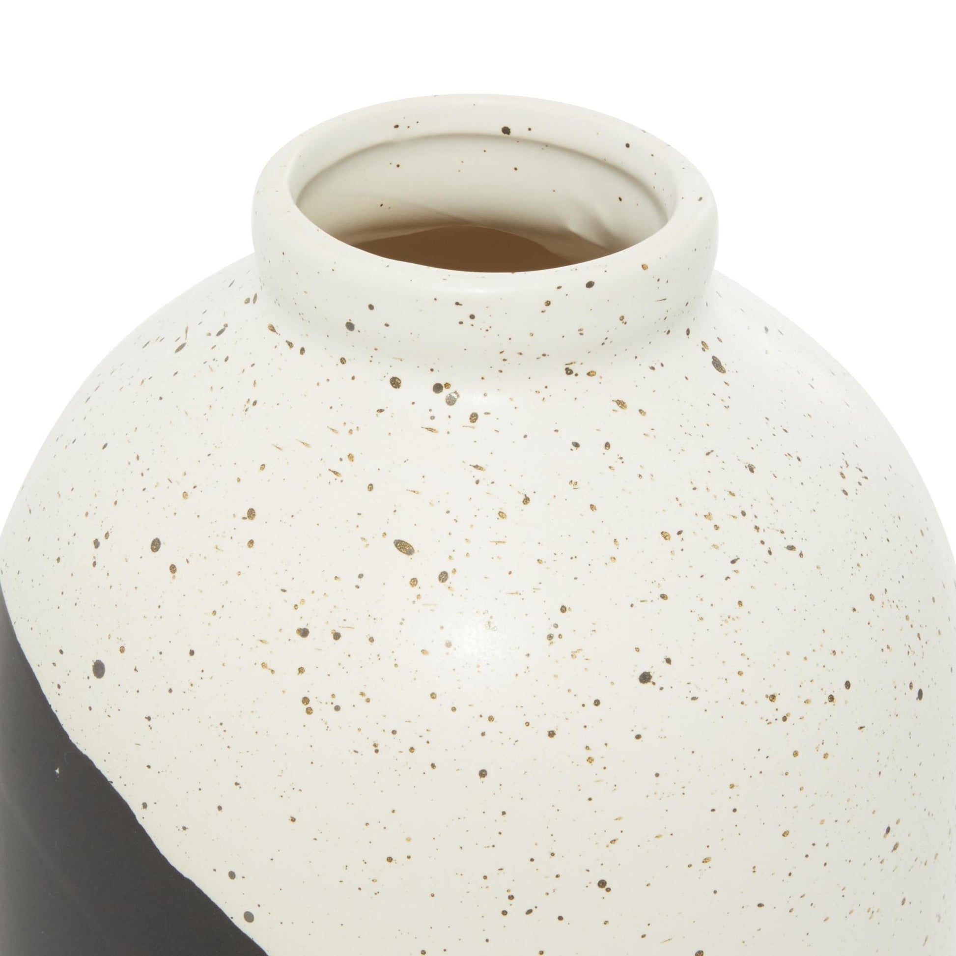 Black Ceramic Color Block Speckled Decorative Vase with White Top