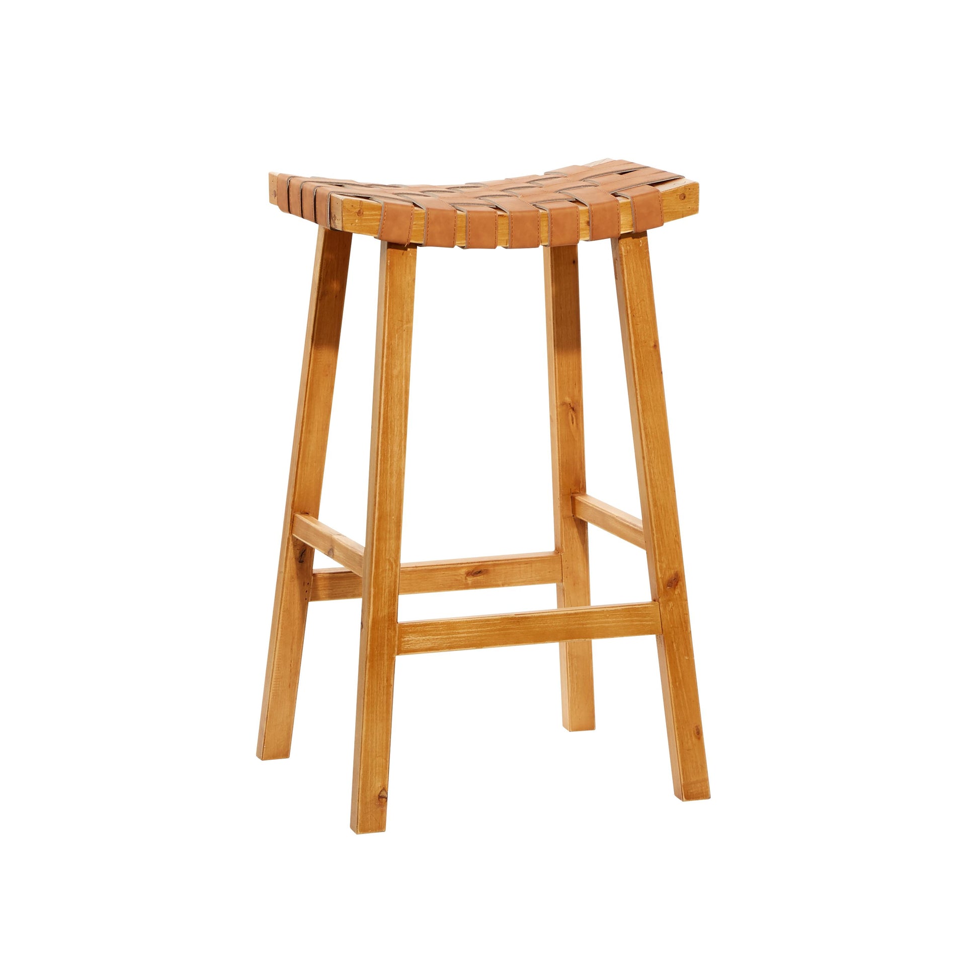 Faux Leather Handmade Woven Kitchen Bar Stool with Wood Frame
