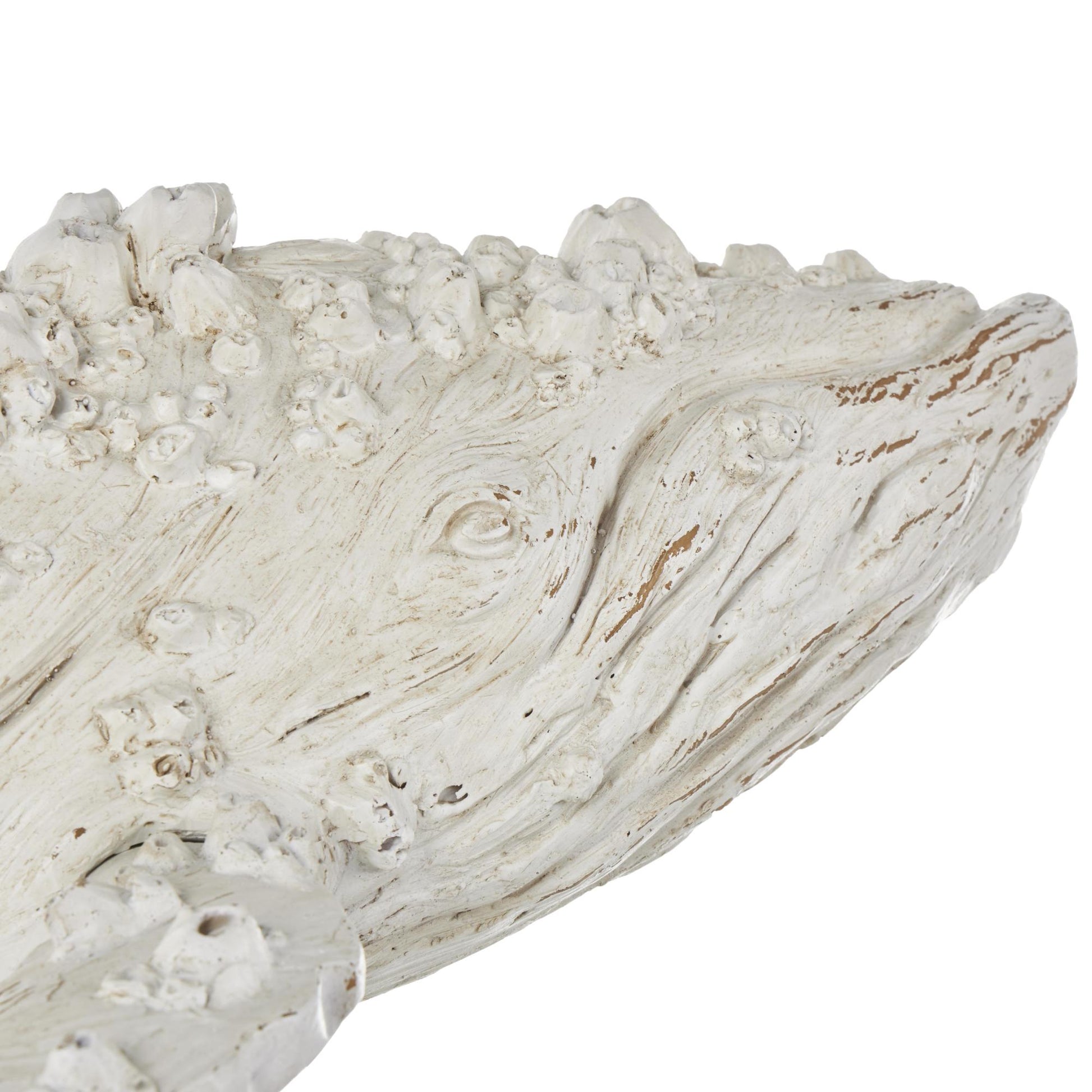 Whale Cream Polystone Textured Decorative Sculpture with Brown Distressing and Black Metal Stand