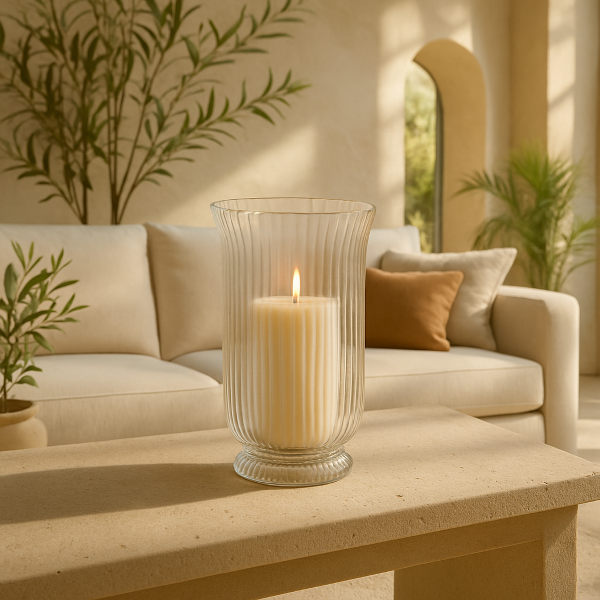 Clear Glass Ribbed Fluted Decorative Candle Holder