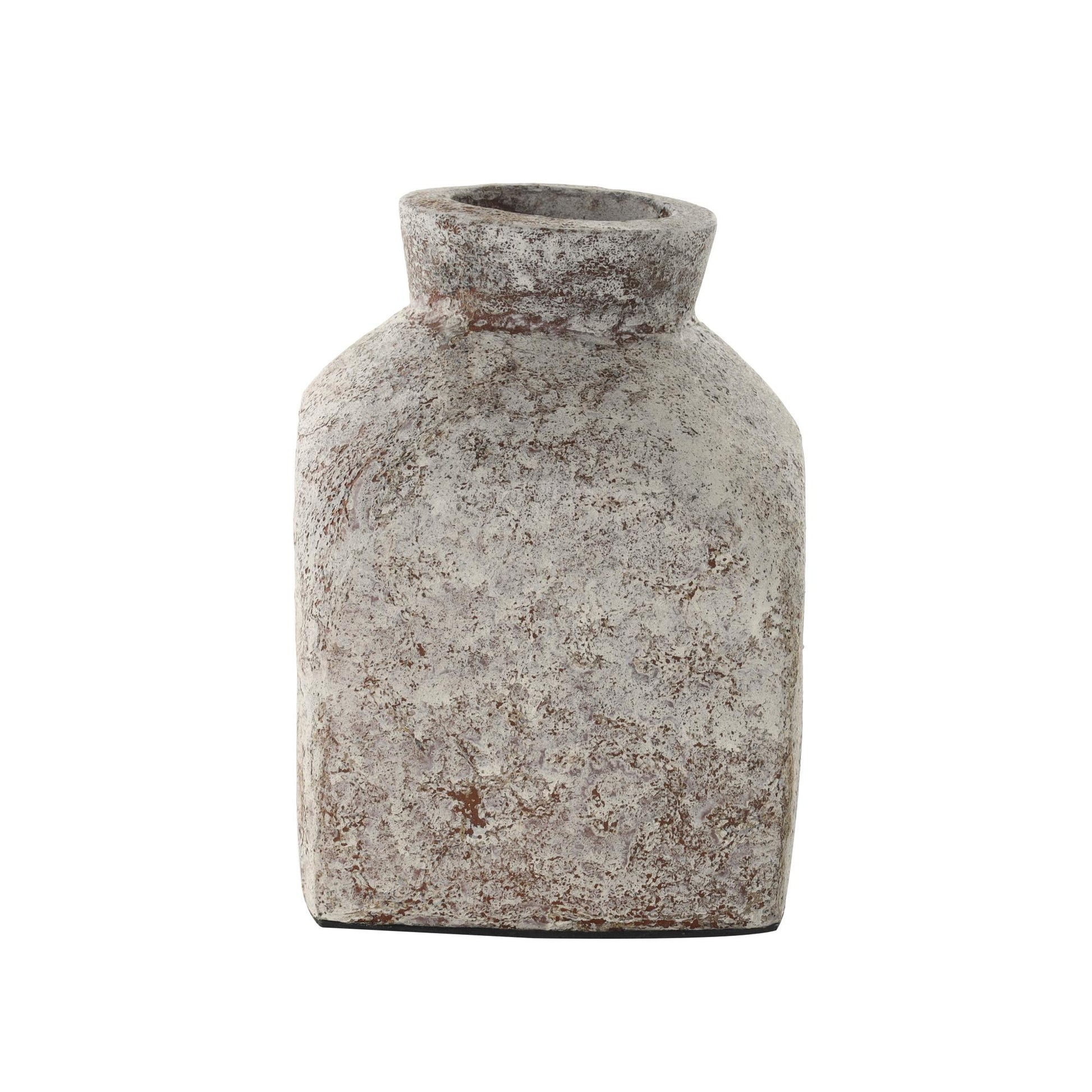 Brown Ceramic Antique Style Textured Square Decorative Vase