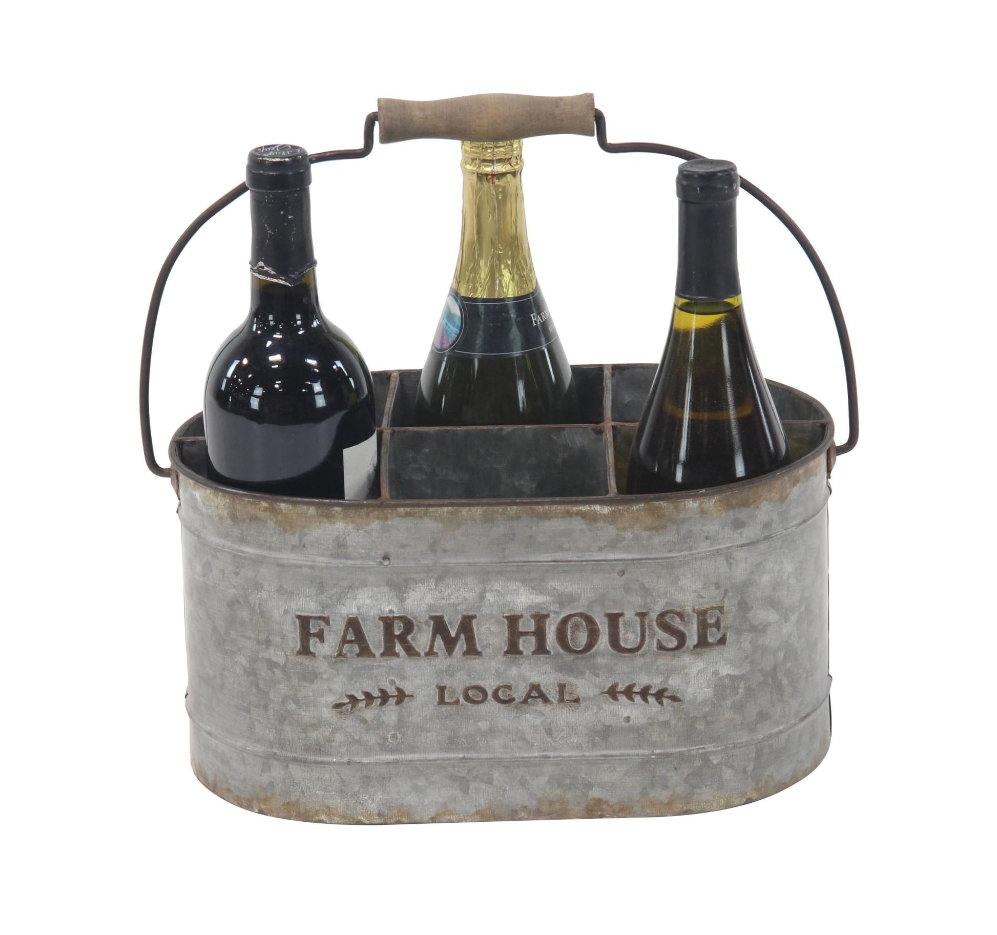 Gray Metal Galvanized Farm House 6 Bottle Kitchen Wine Holder