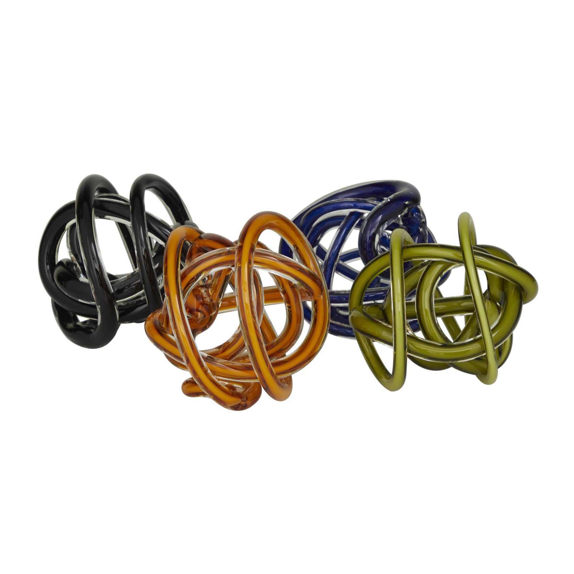 Set of 4 Abstract Multi Colored Glass Decorative Sculpture