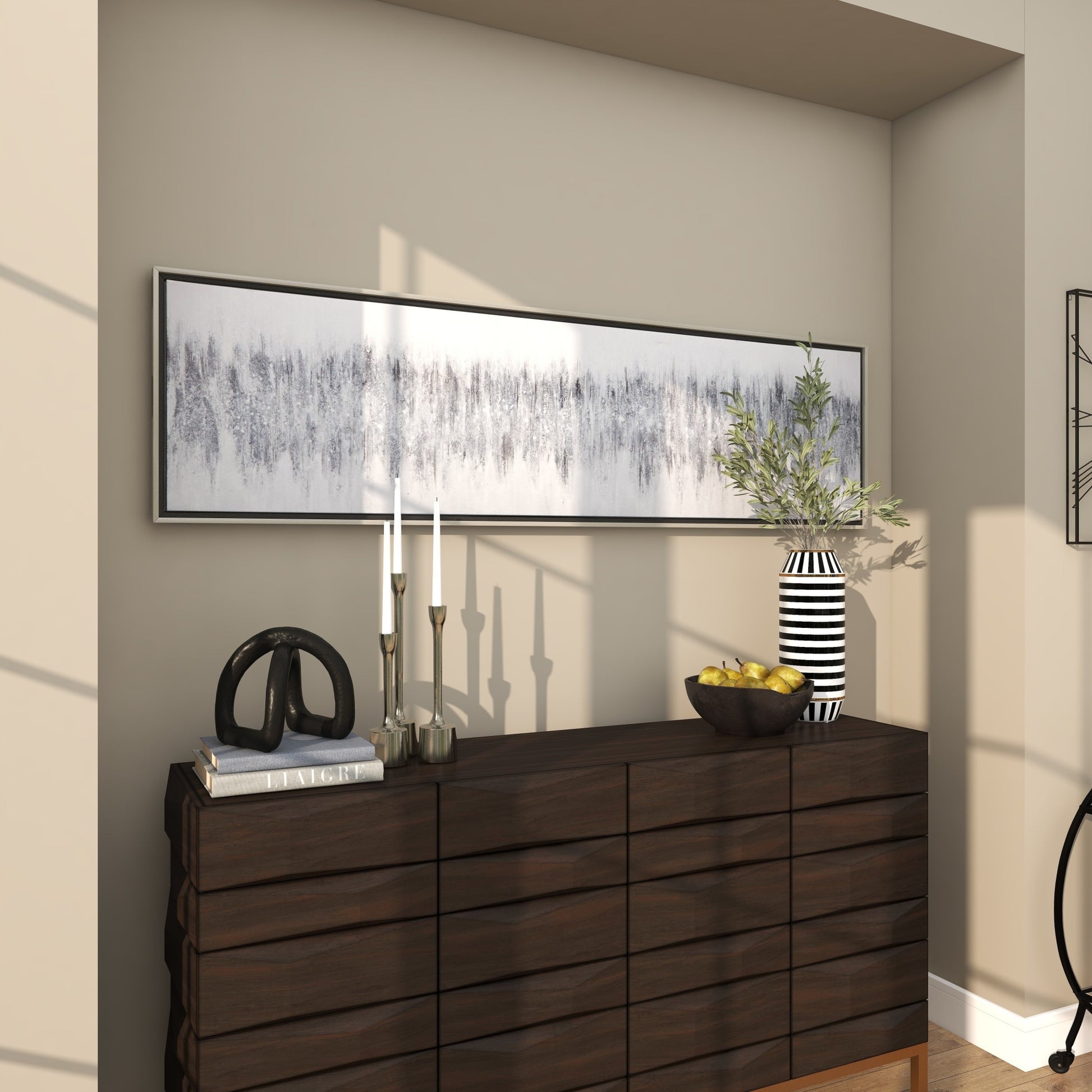 Abstract Gray Canvas Living Room Framed Wall Art with Silver Frame