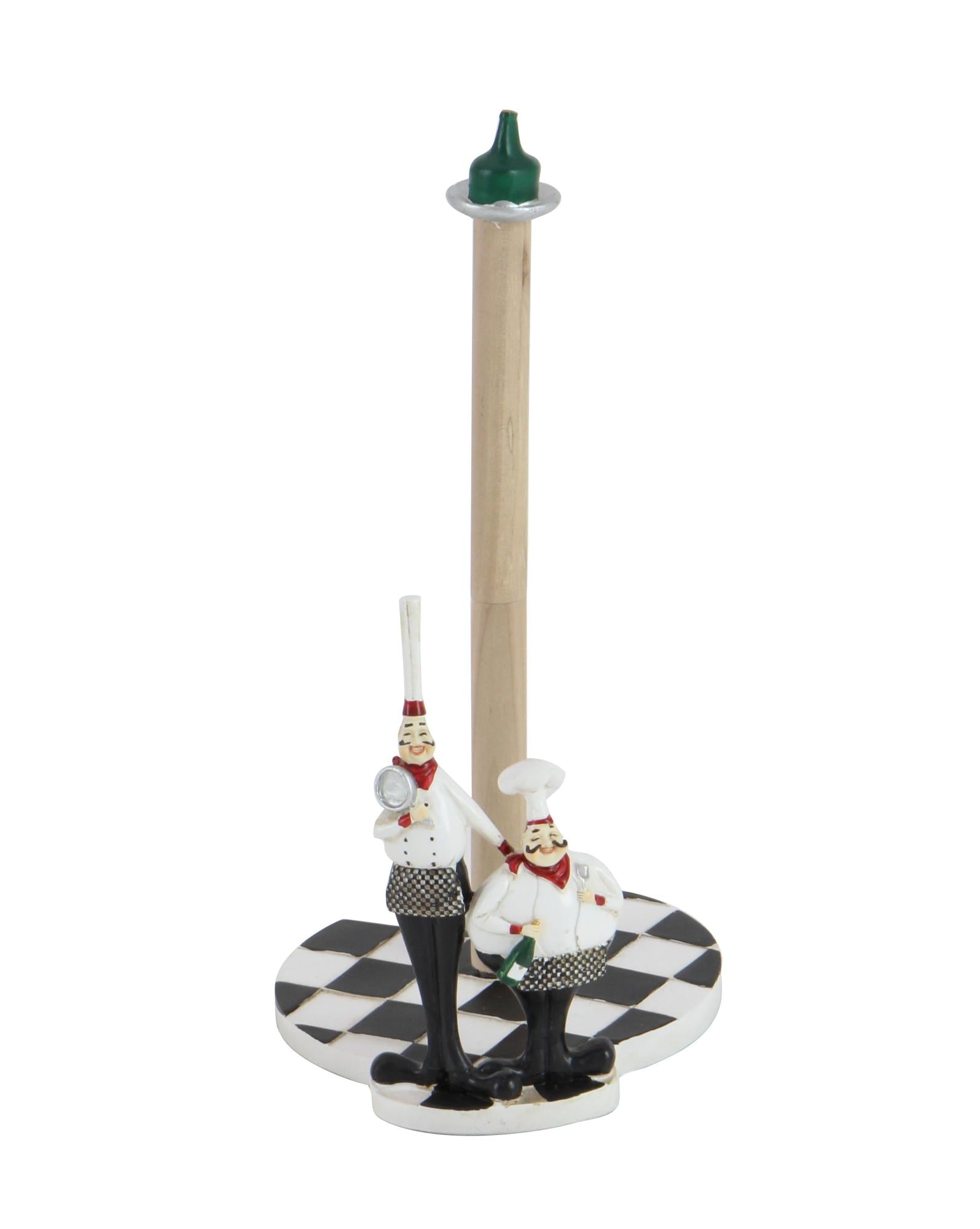 Chef White Polystone Countertop Paper Towel Holder with Checkered Base