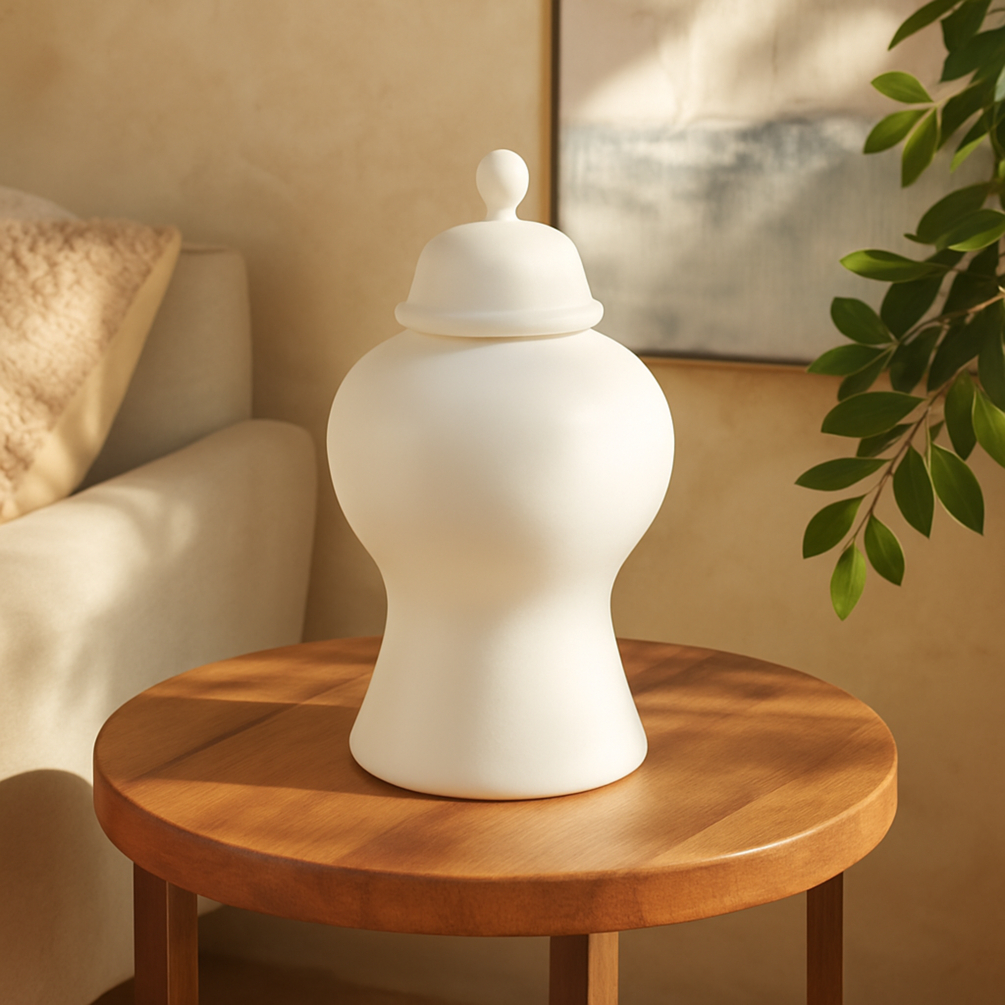 Ceramic Rounded Hourglass Living Room Decorative Jars with Lid and Ball Knob