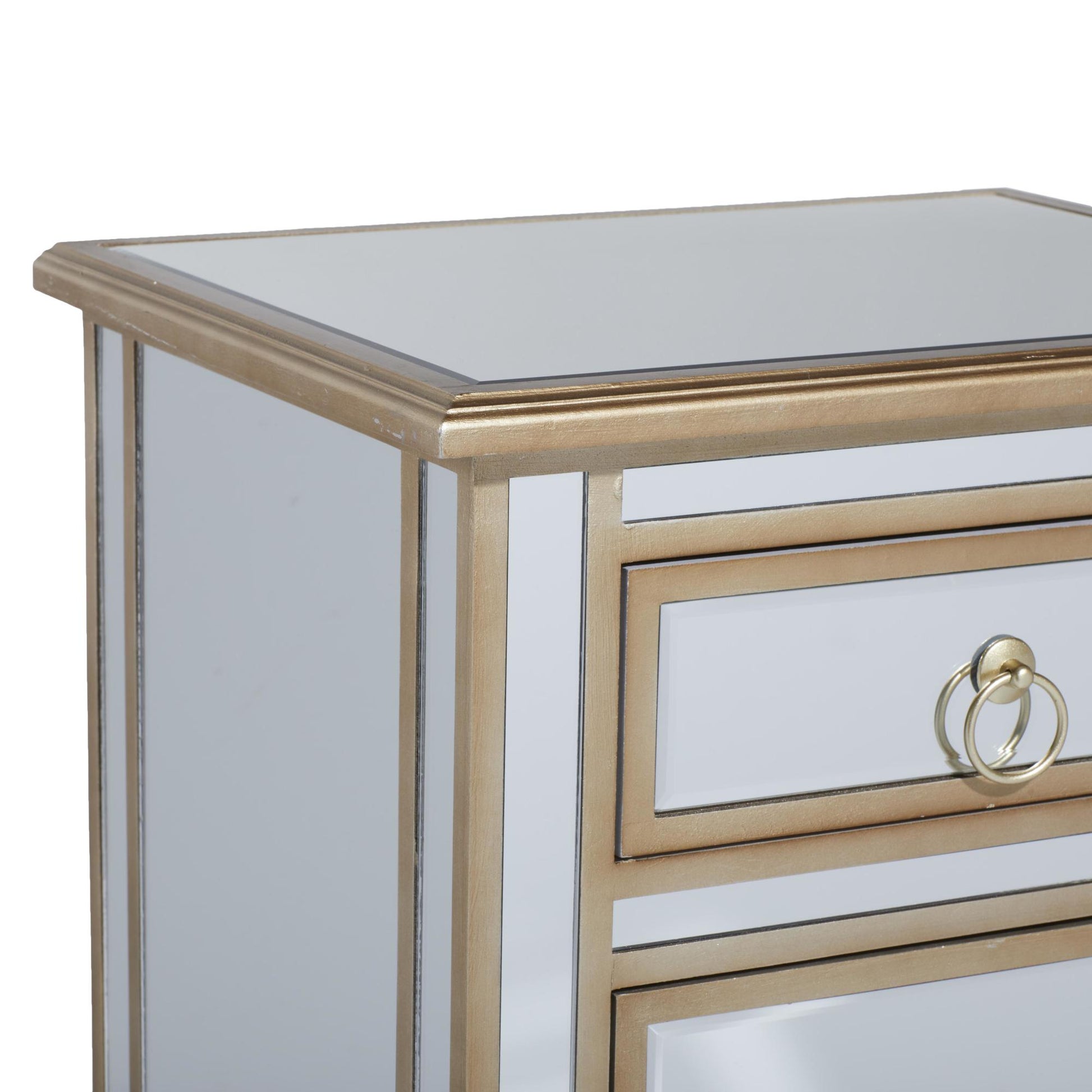 Beige Glass Mirrored 1 Door and 1 Drawer Room Cabinet