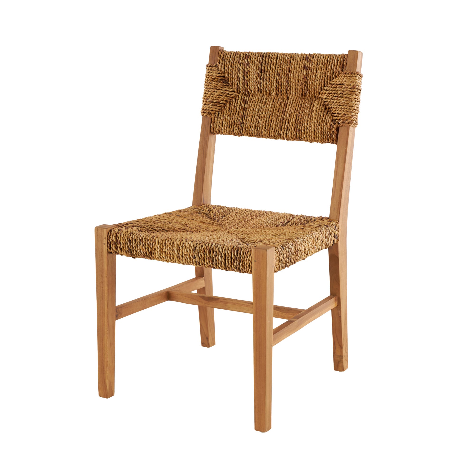 Set of 2 Light Brown Teak Wood Handmade Living Room Accent Chair with Woven Banana Leaf Seat