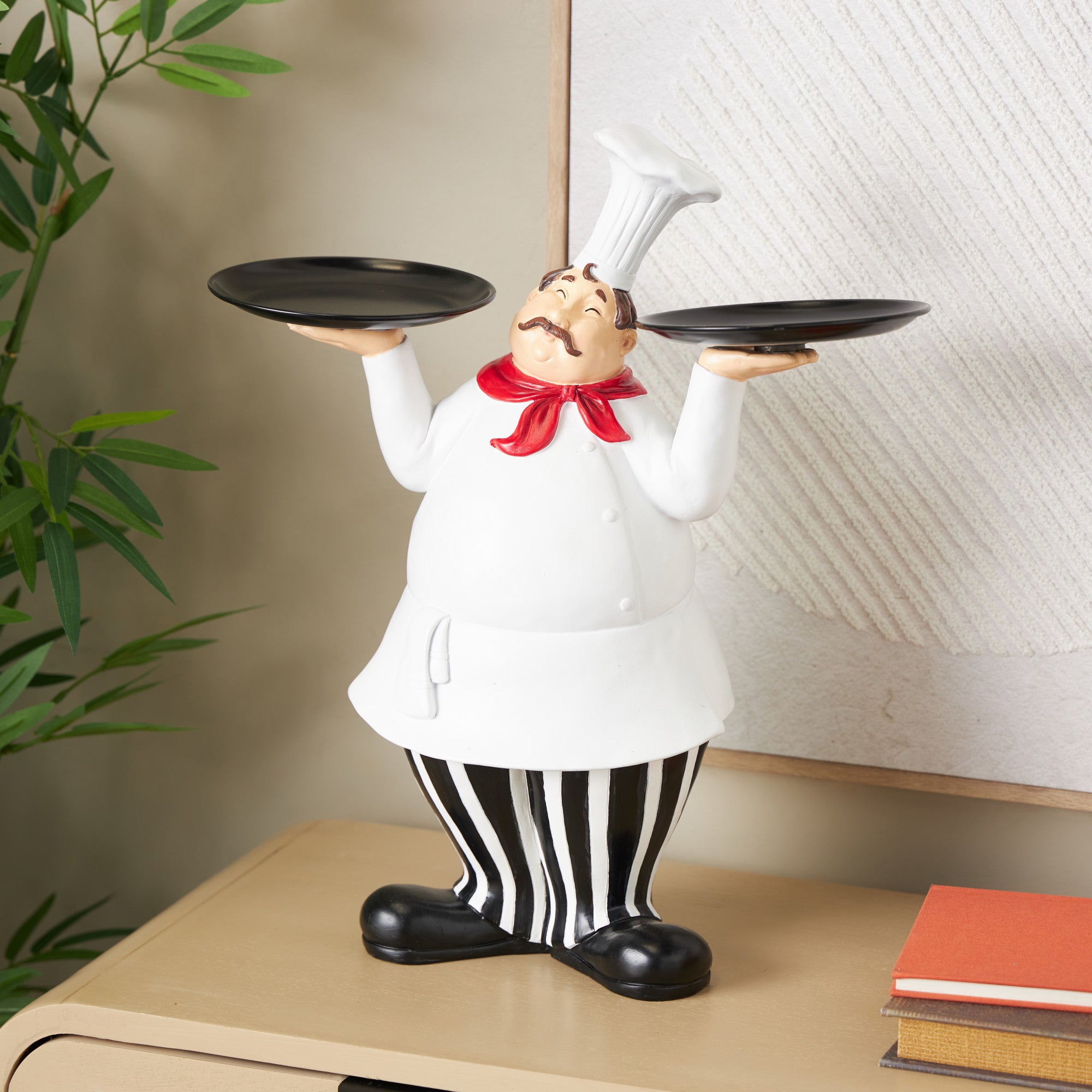 Chef White Polystone Kitchen Decorative Figurine Decorative Sculpture with Black Trays