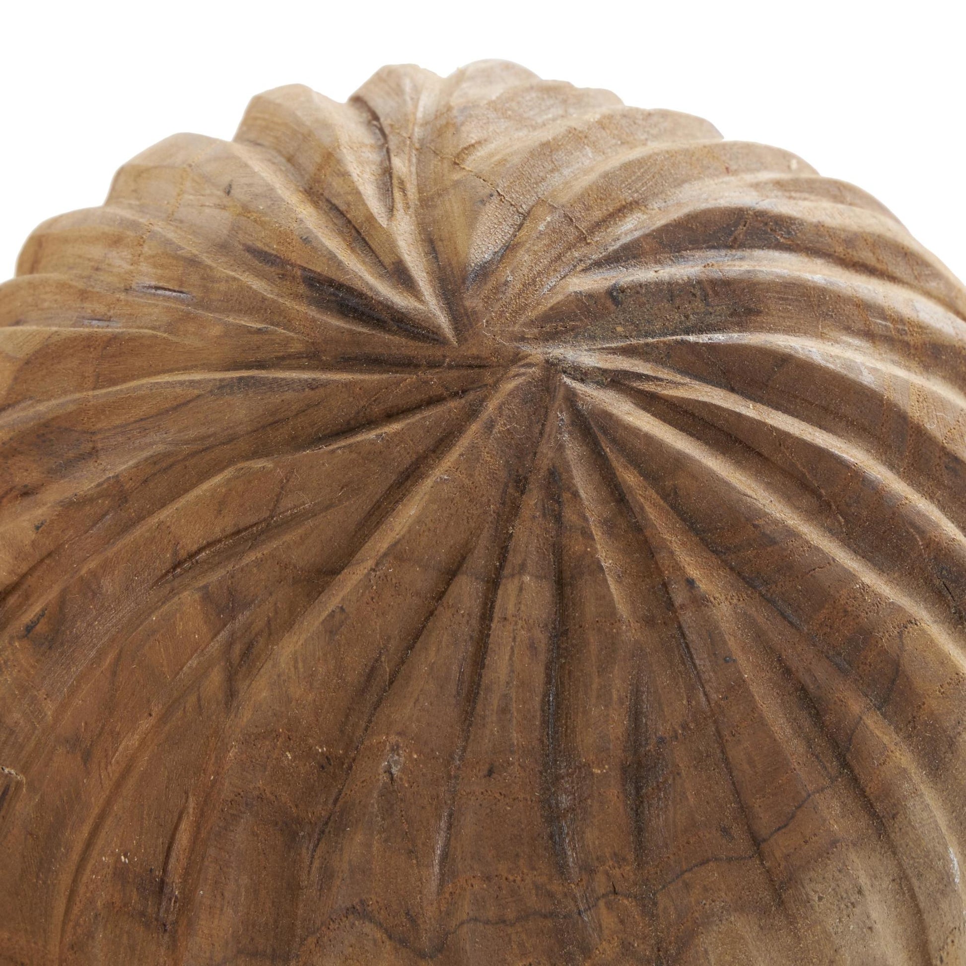 Set of 3 Teak Wood Handmade Carved Textured Decorative Orbs & Vase Filler with Wavy Ridges