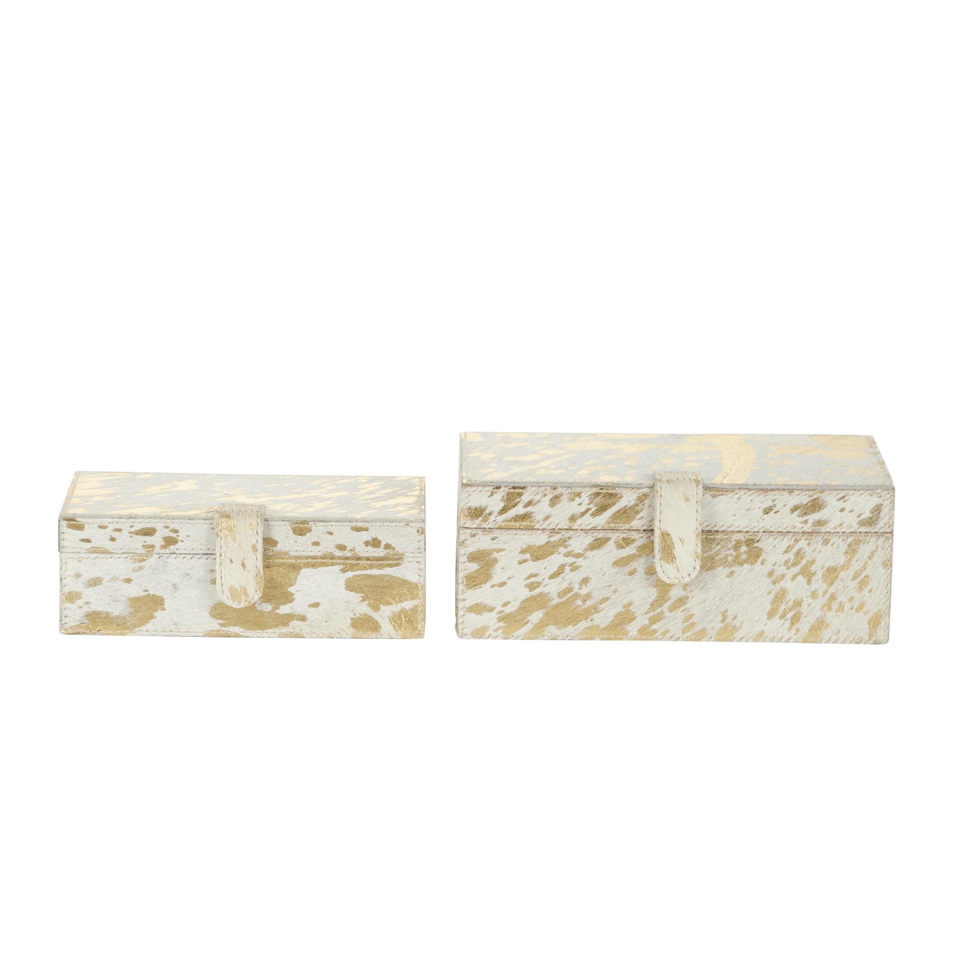 Set of 2 Leather Handmade Decorative Box with Snap Front Closure and Detailed Stitching