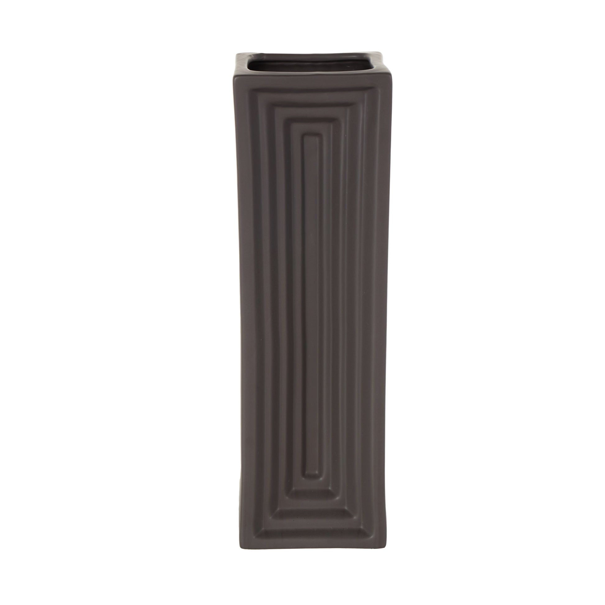 Geometric Black Ceramic Concaved Rectangular Decorative Vase