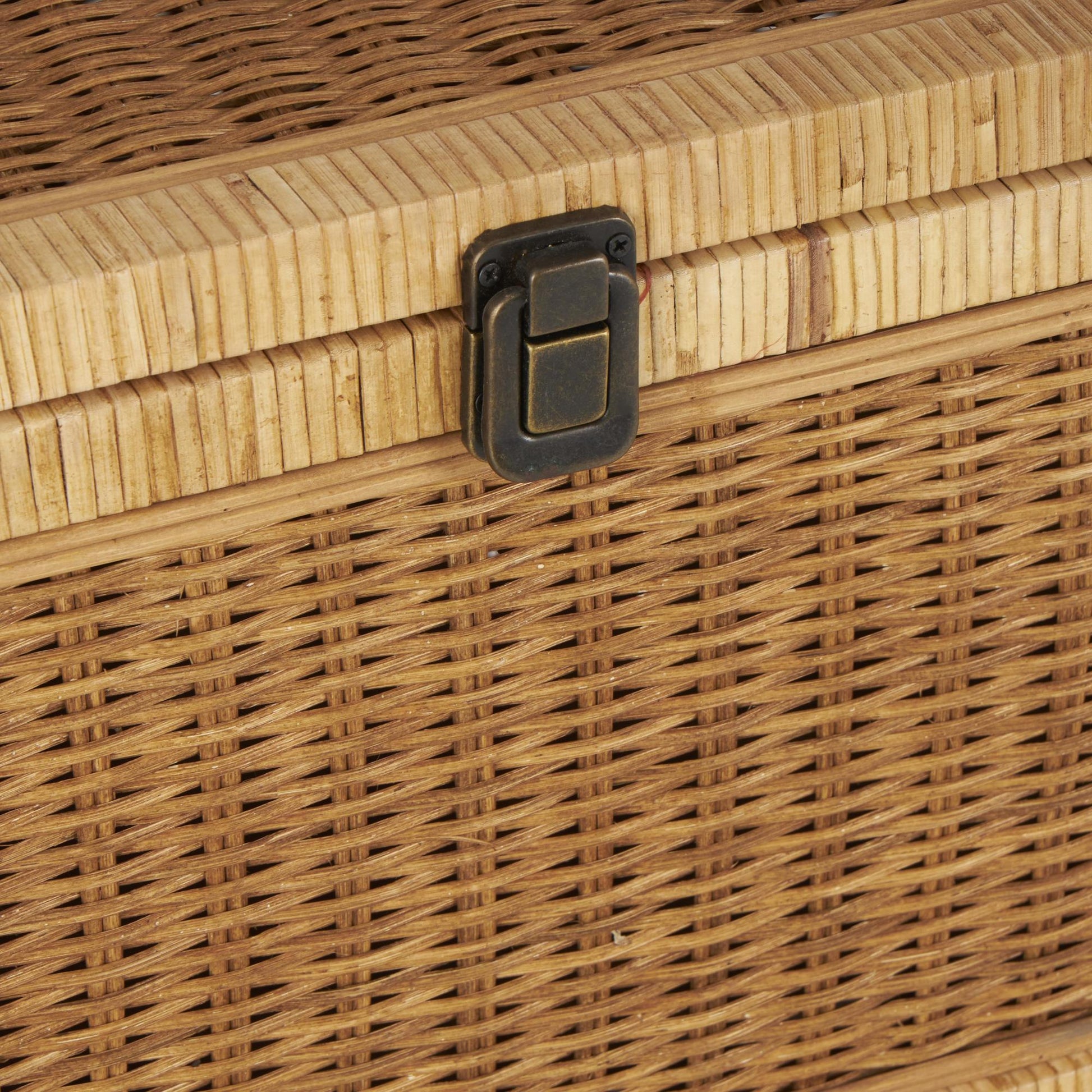 Set of 2 Brown Rattan Handmade Woven Storage Decorative Box with Wrapped Light Brown Edges