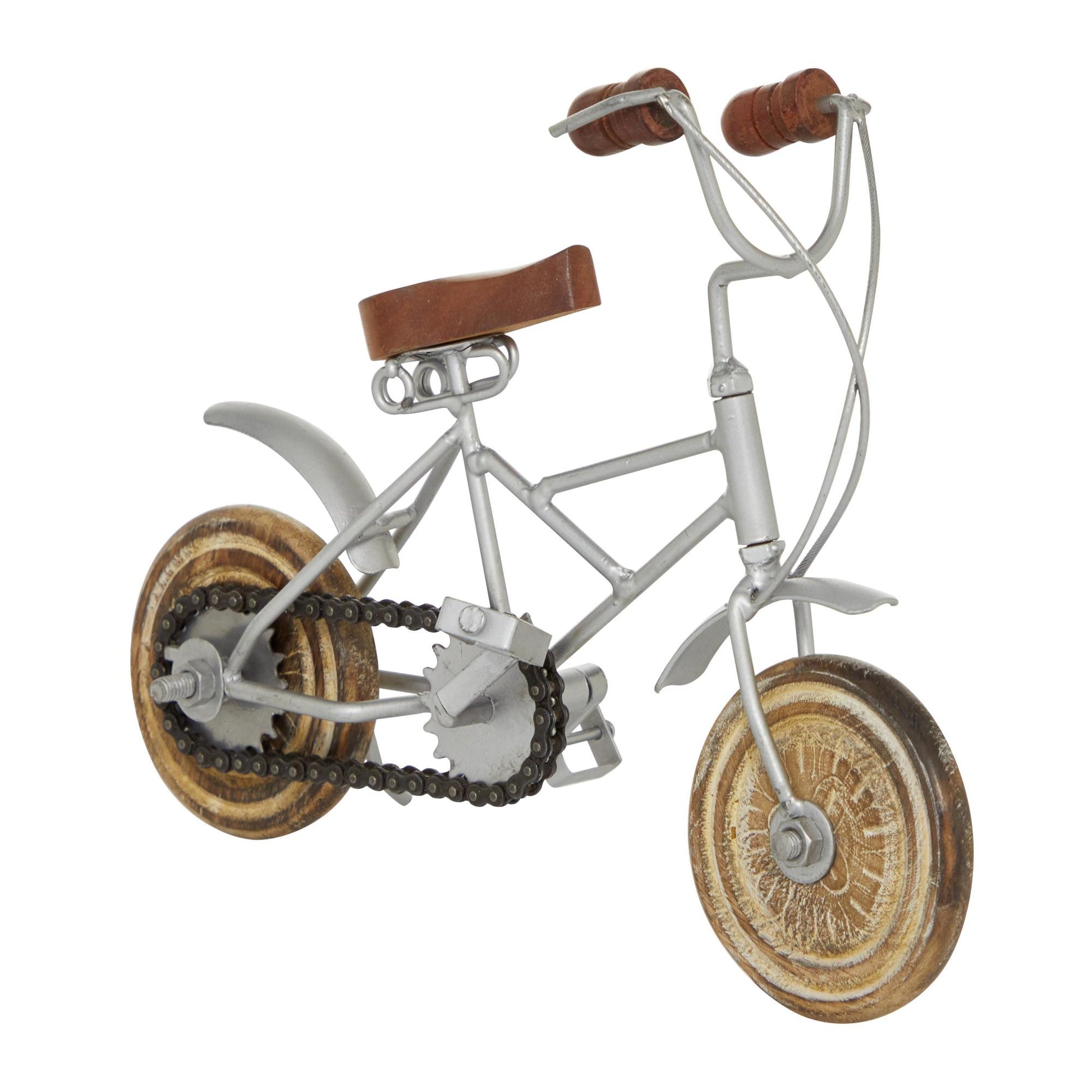Set of 2 Bike Multi Colored Metal Decorative Sculpture with Wood Wheels