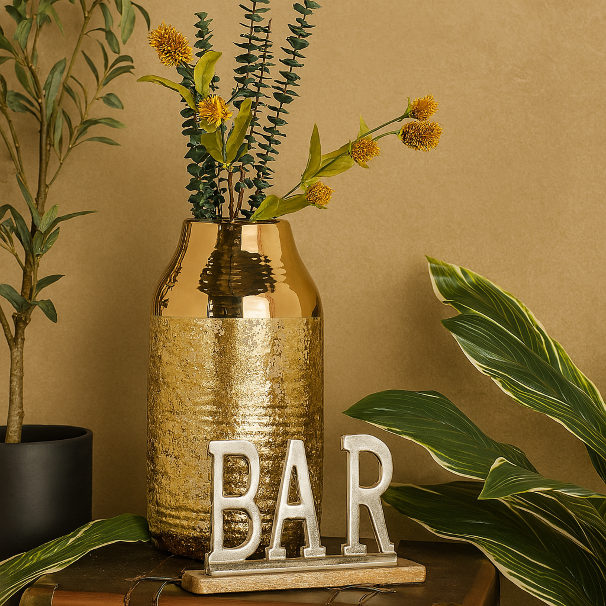 Sign Silver Aluminum Metal Bar Home Decorative Sign with Wood Base