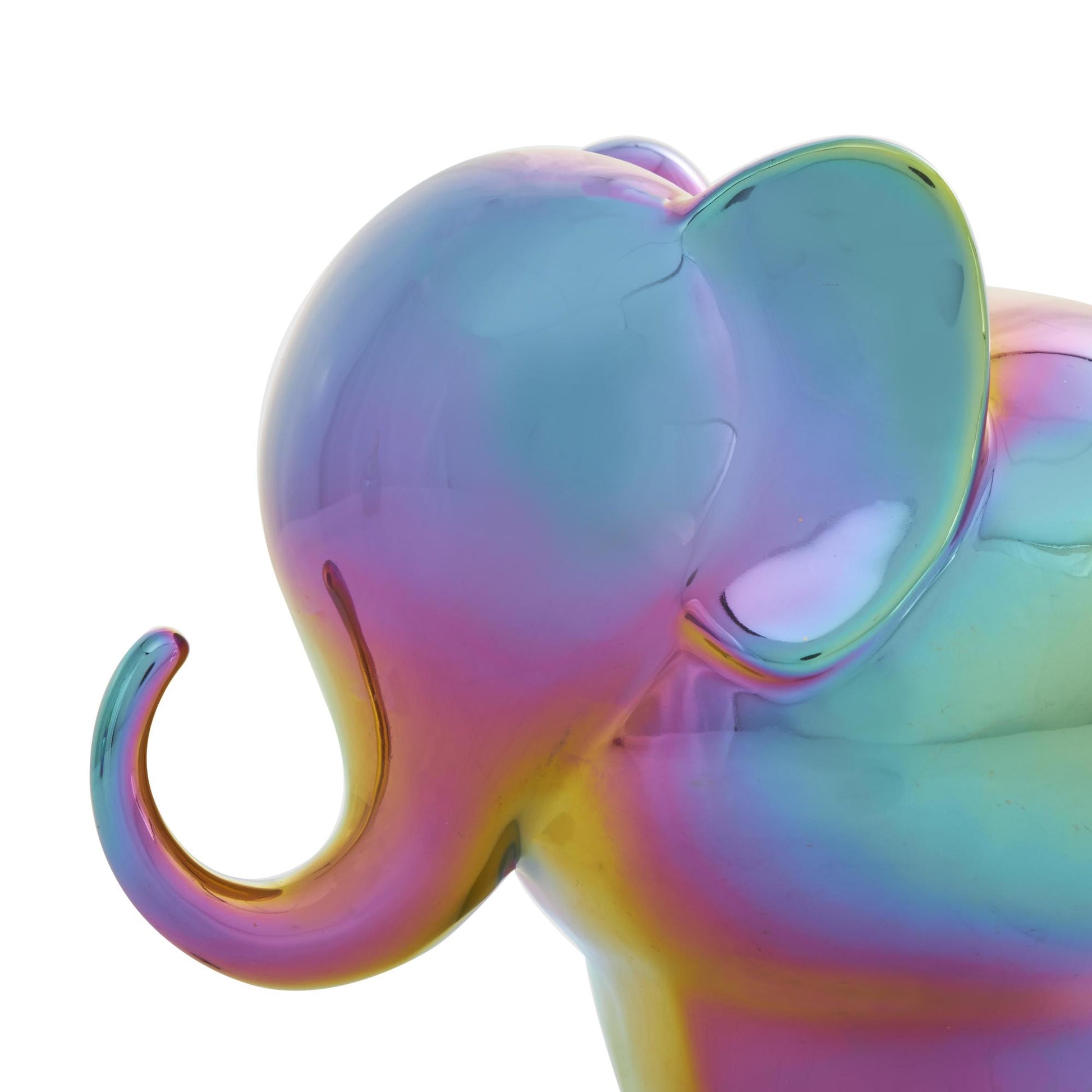 Set of 2 Elephant Ceramic Decorative Sculpture with Rainbow Shimmer Finish