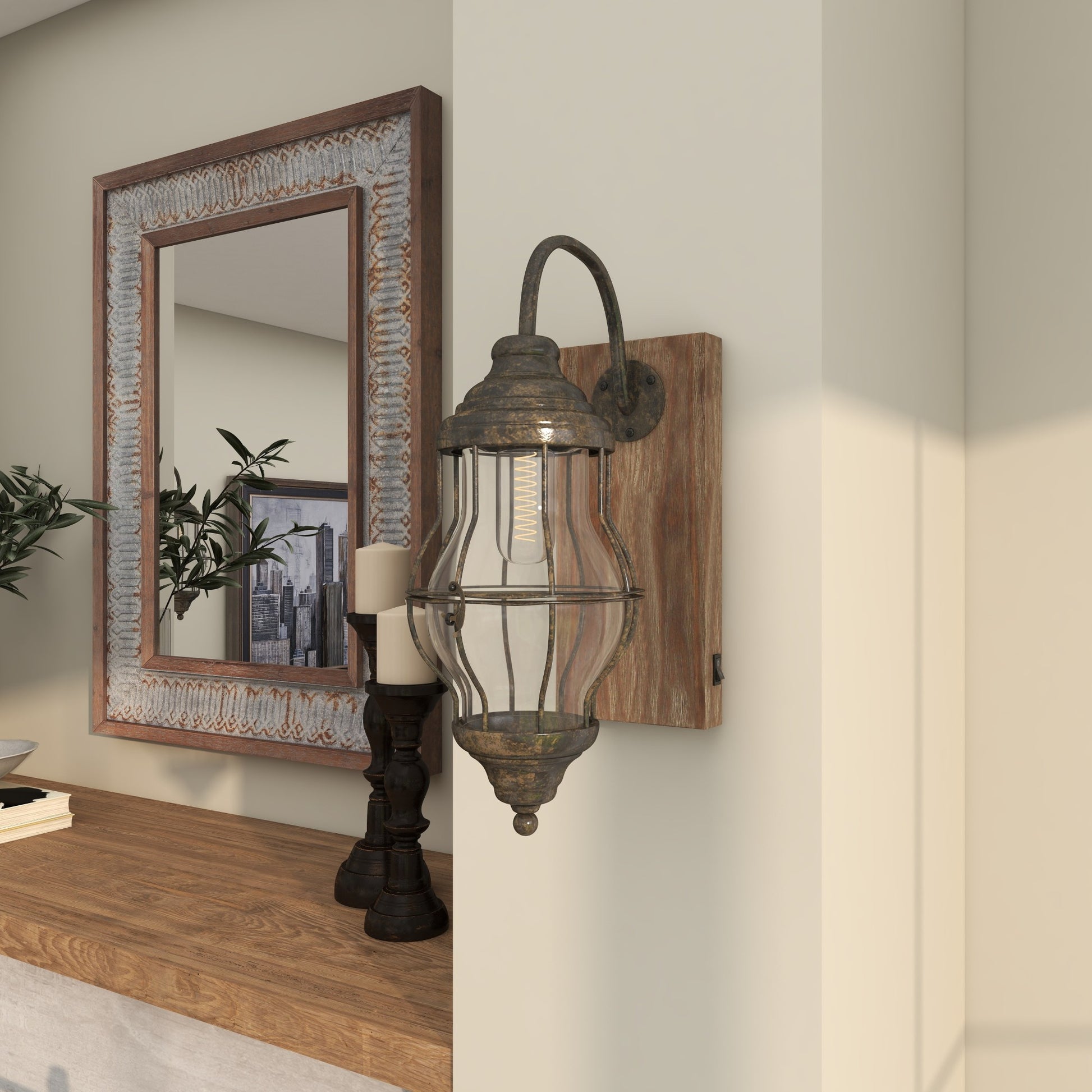 Scroll Brown Metal Battery Operated Room Accent Lamp with Included Fixed LED Light