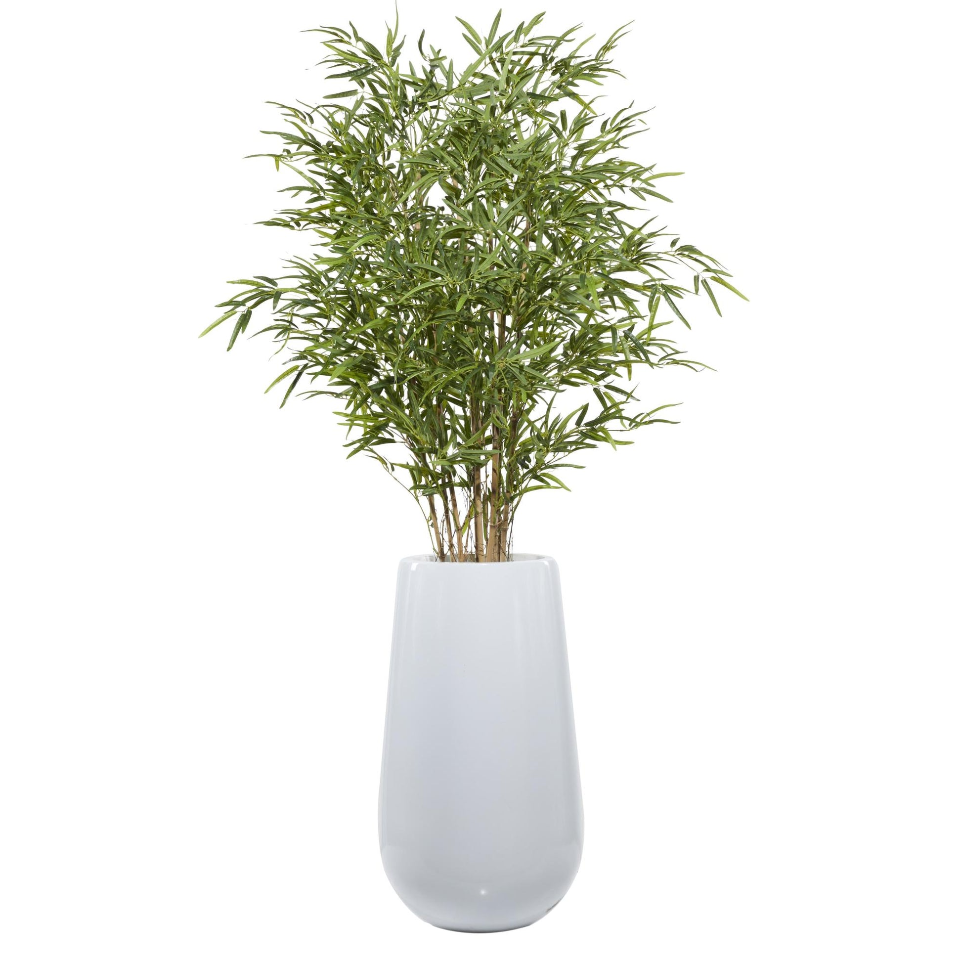 Bamboo Green Faux Foliage Indoor Outdoor Artificial Tree with Realistic Leaves and White Fiberglass Pot