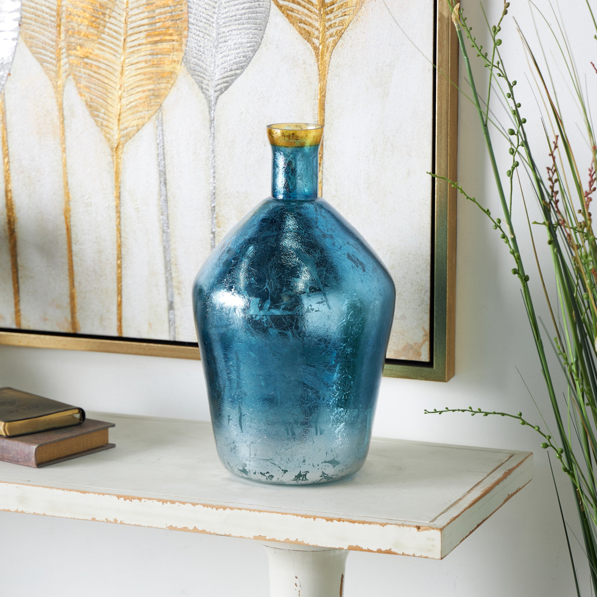 Glass Decorative Vase with Gold Rim