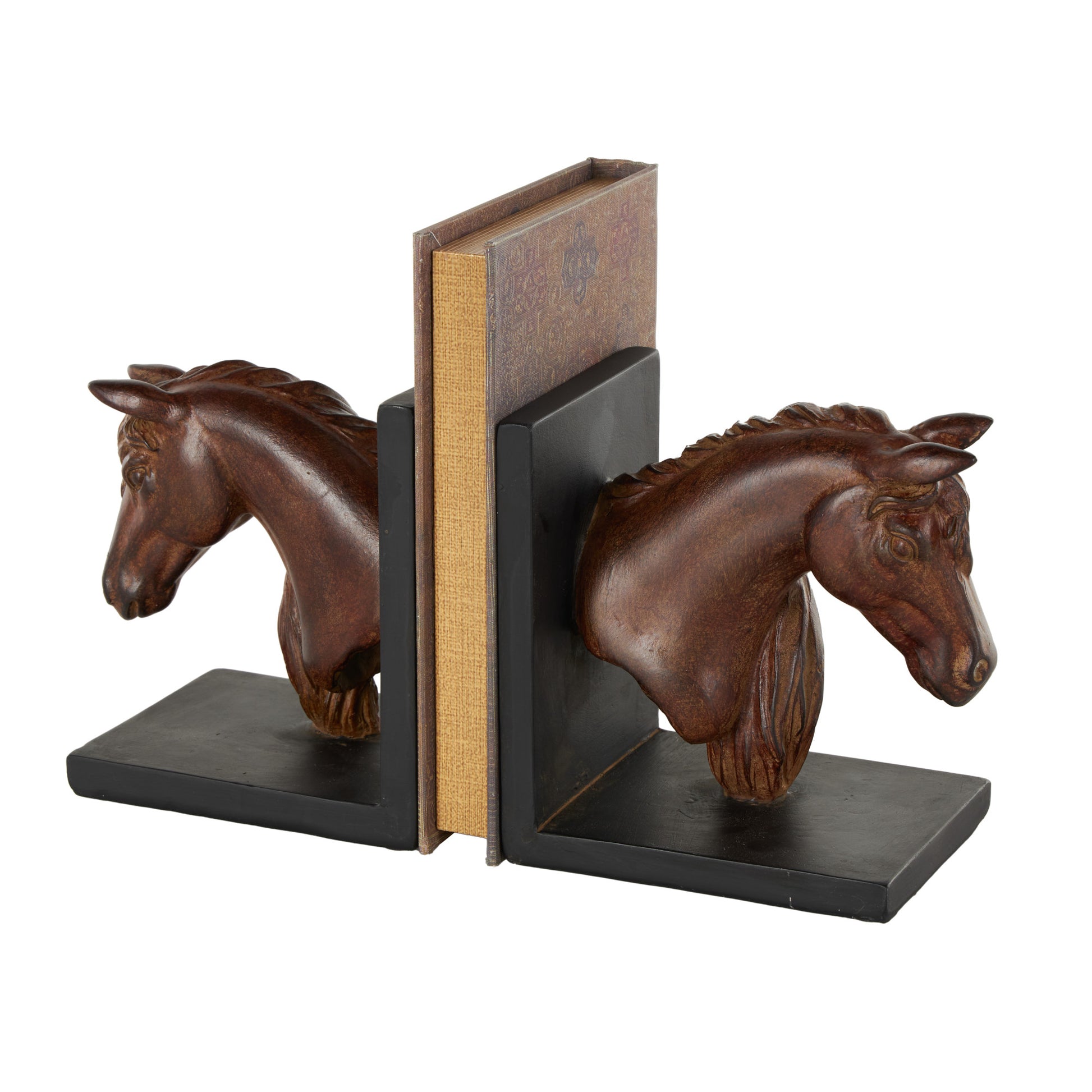 Set of 2 Horse Copper Polyresin Head Decorative Bookends with Black Stands