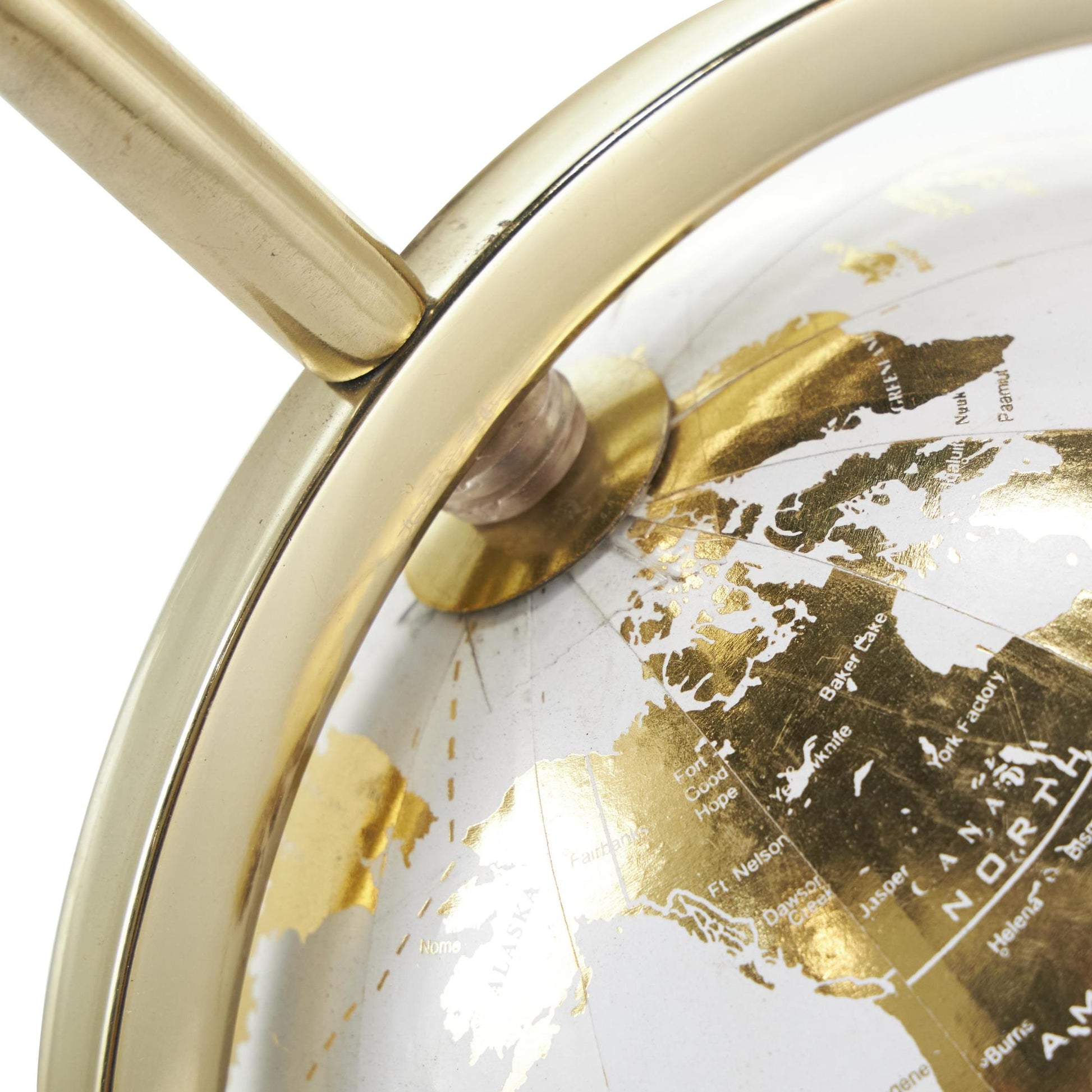 Armillary Gold Aluminum Metal Educational/Geographic Earth Globe with White Center