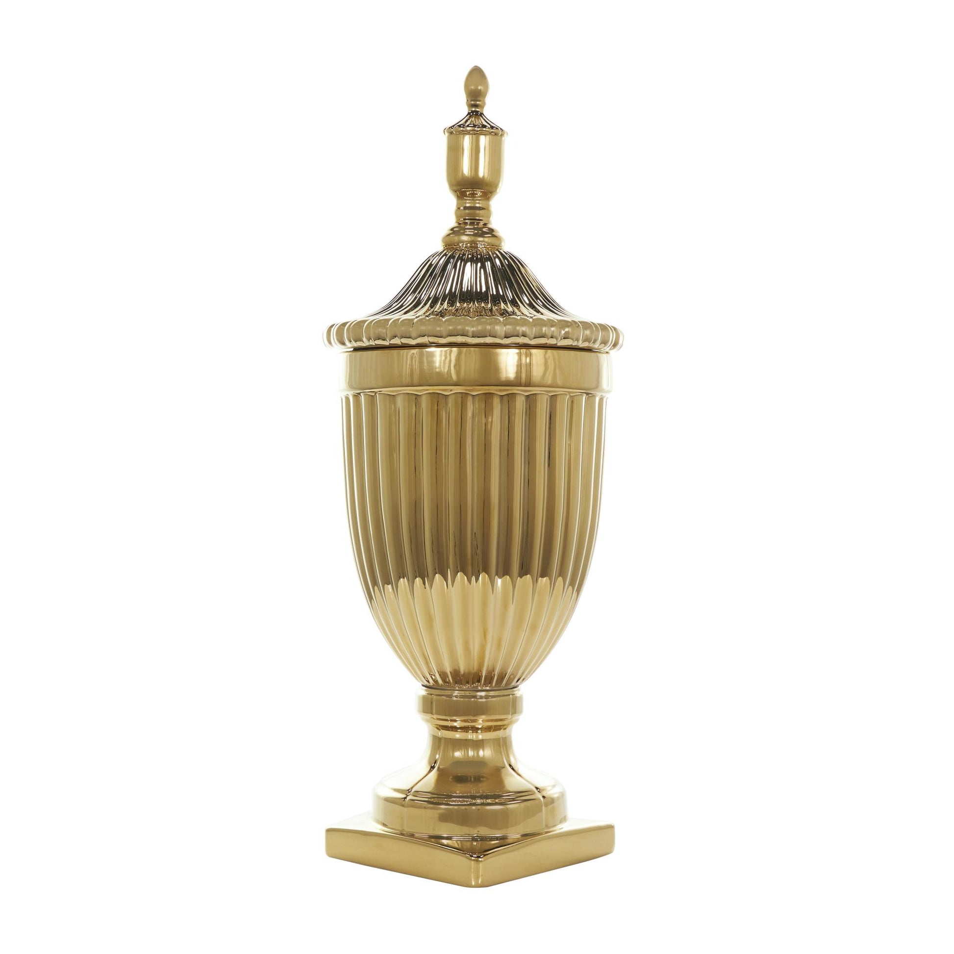 Ceramic Tall Fluted Urn Living Room Decorative Jars with Grooves and Lid