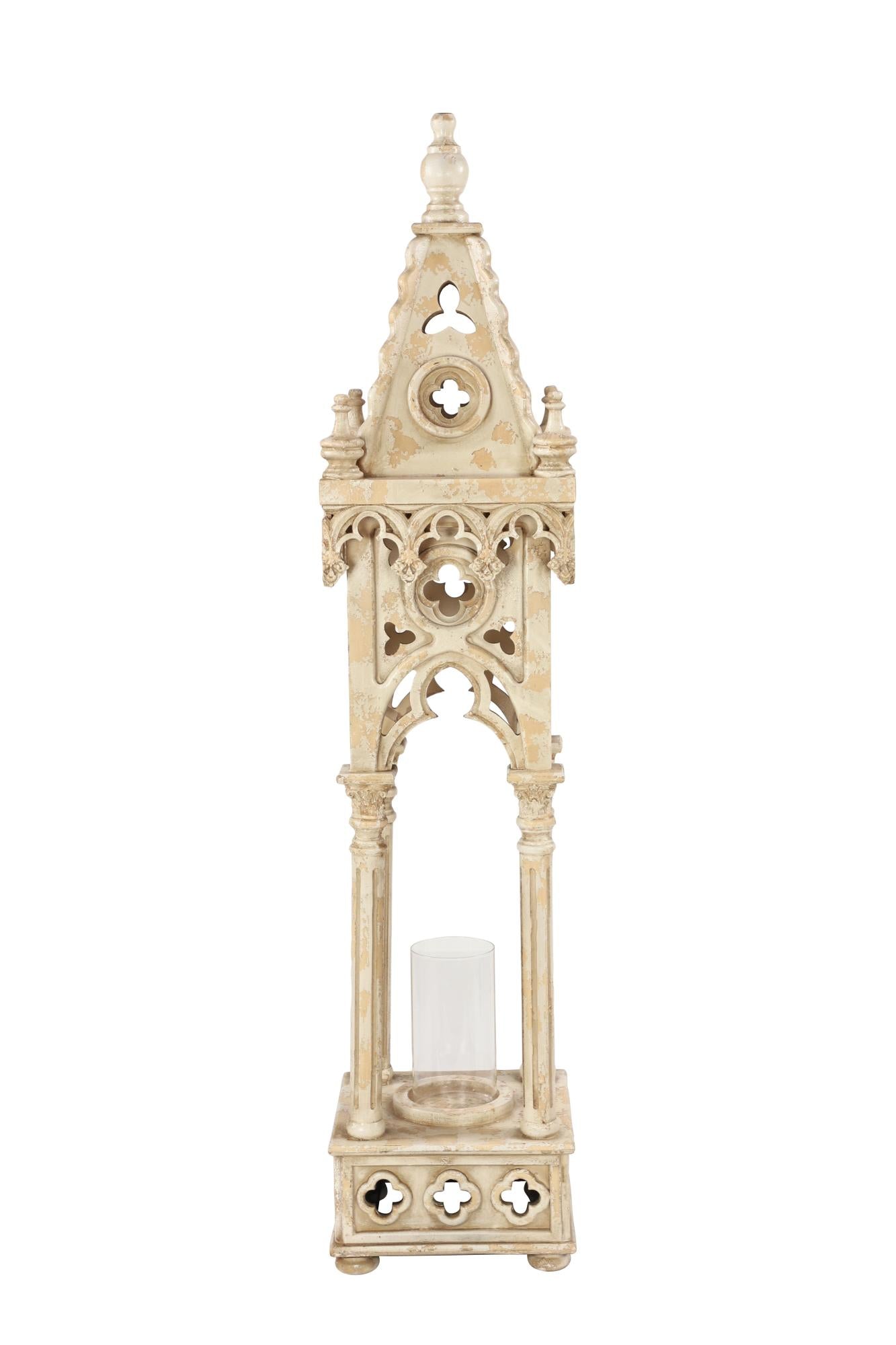 White Wood Standing Decorative Indoor Outdoor Candle Lantern