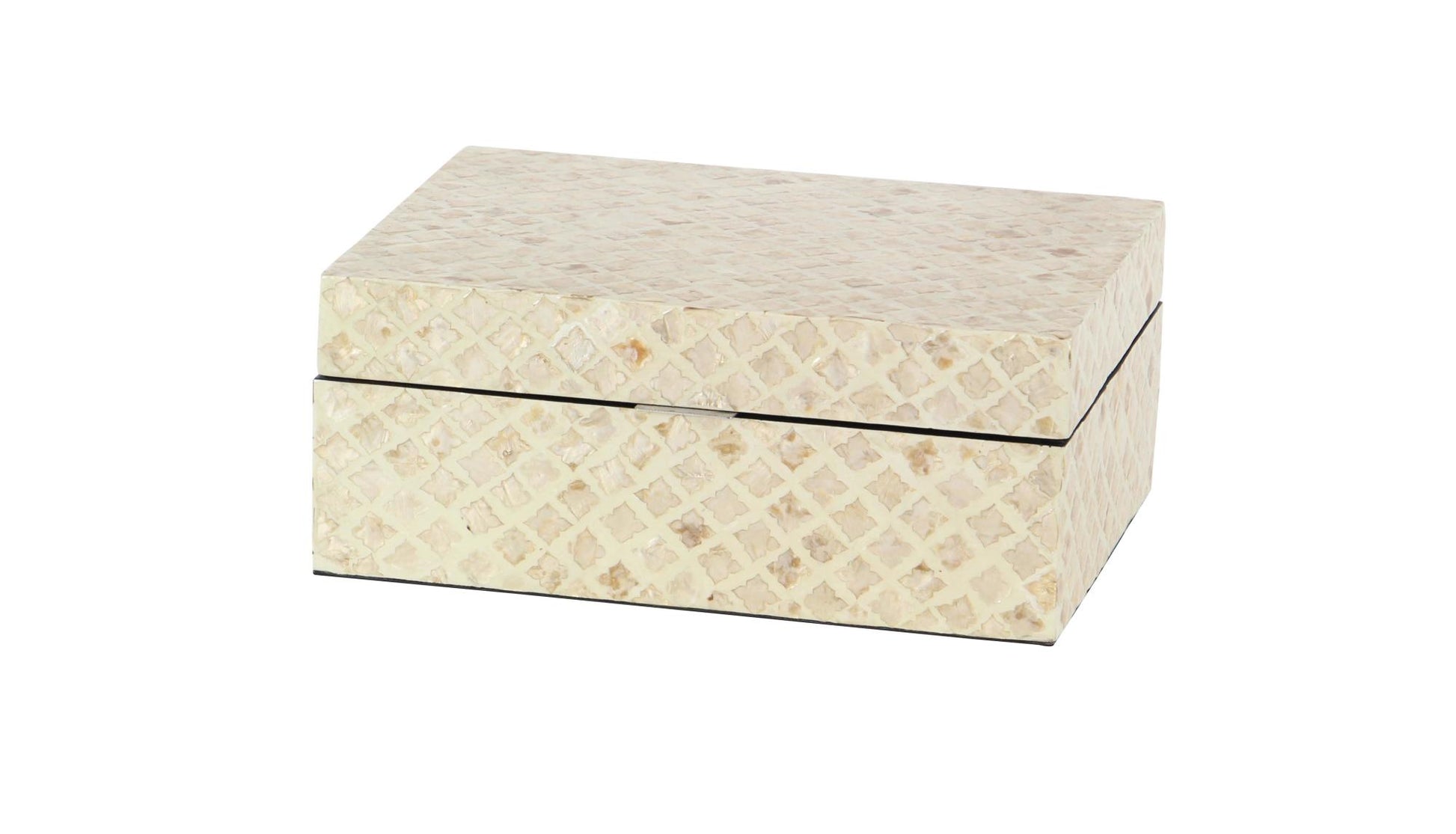 Set of 2 Cream Mother of Pearl Shell Handmade Decorative Box with Hinged Lid