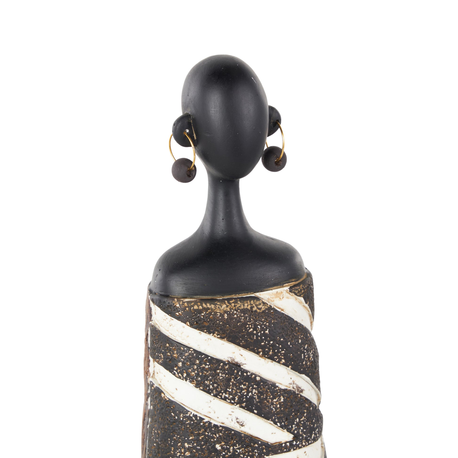 Set of 3 Woman Black Resin African Decorative Sculpture with Red, Orange, and White Dresswear