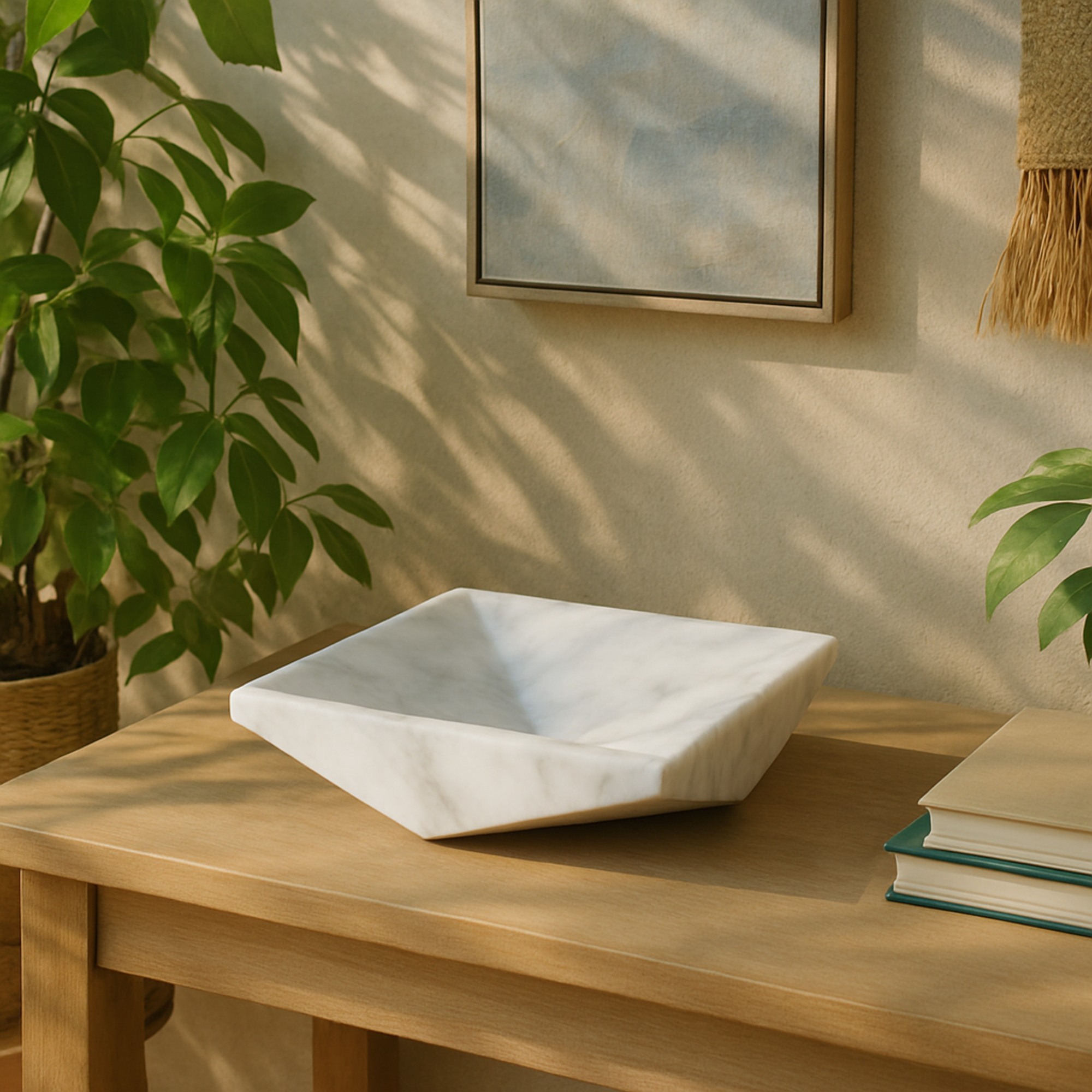 Geometric White Marble Square Living Room Decor Tray