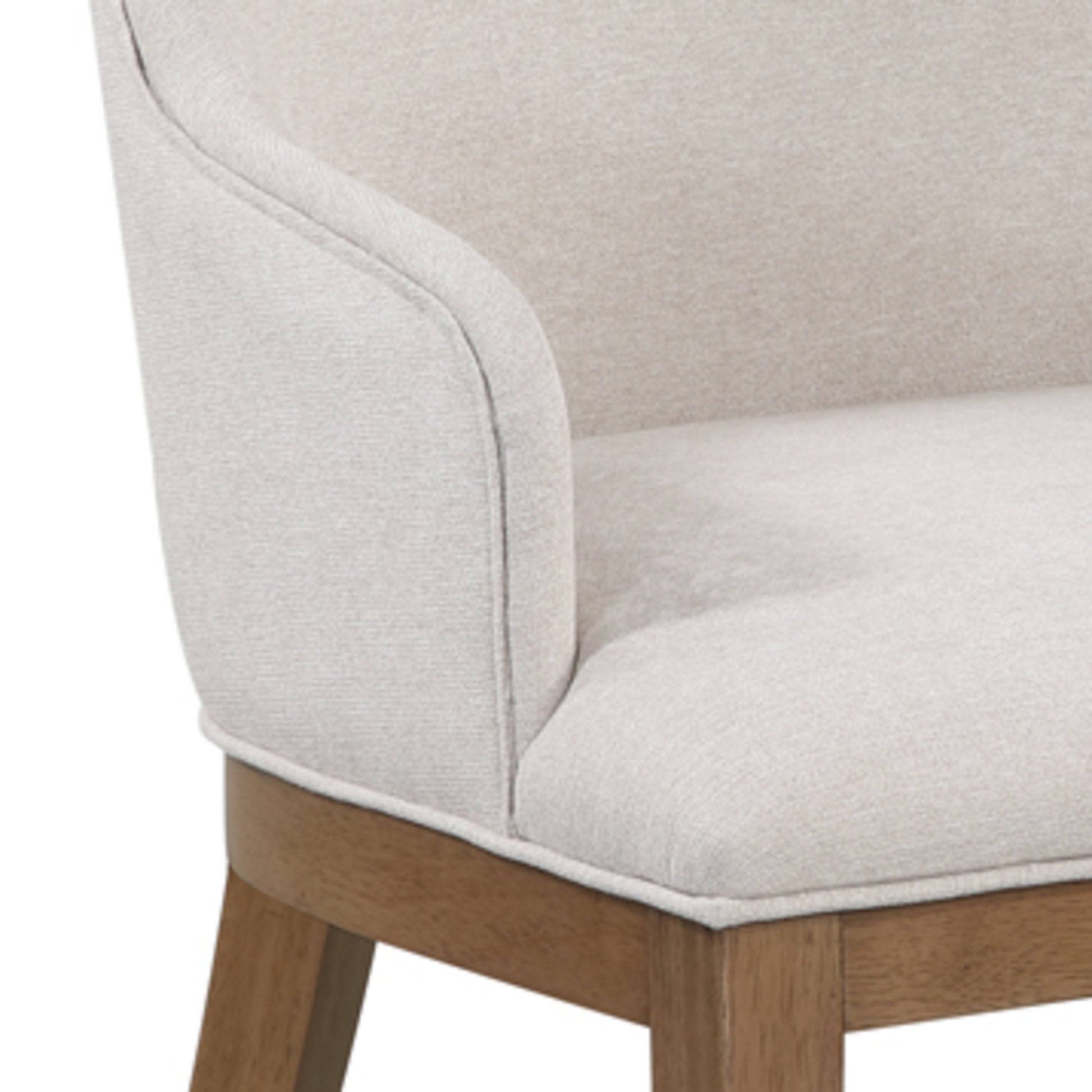 Set of 2 Beige Fabric Kitchen Dining Chair with Brown Wooden Legs