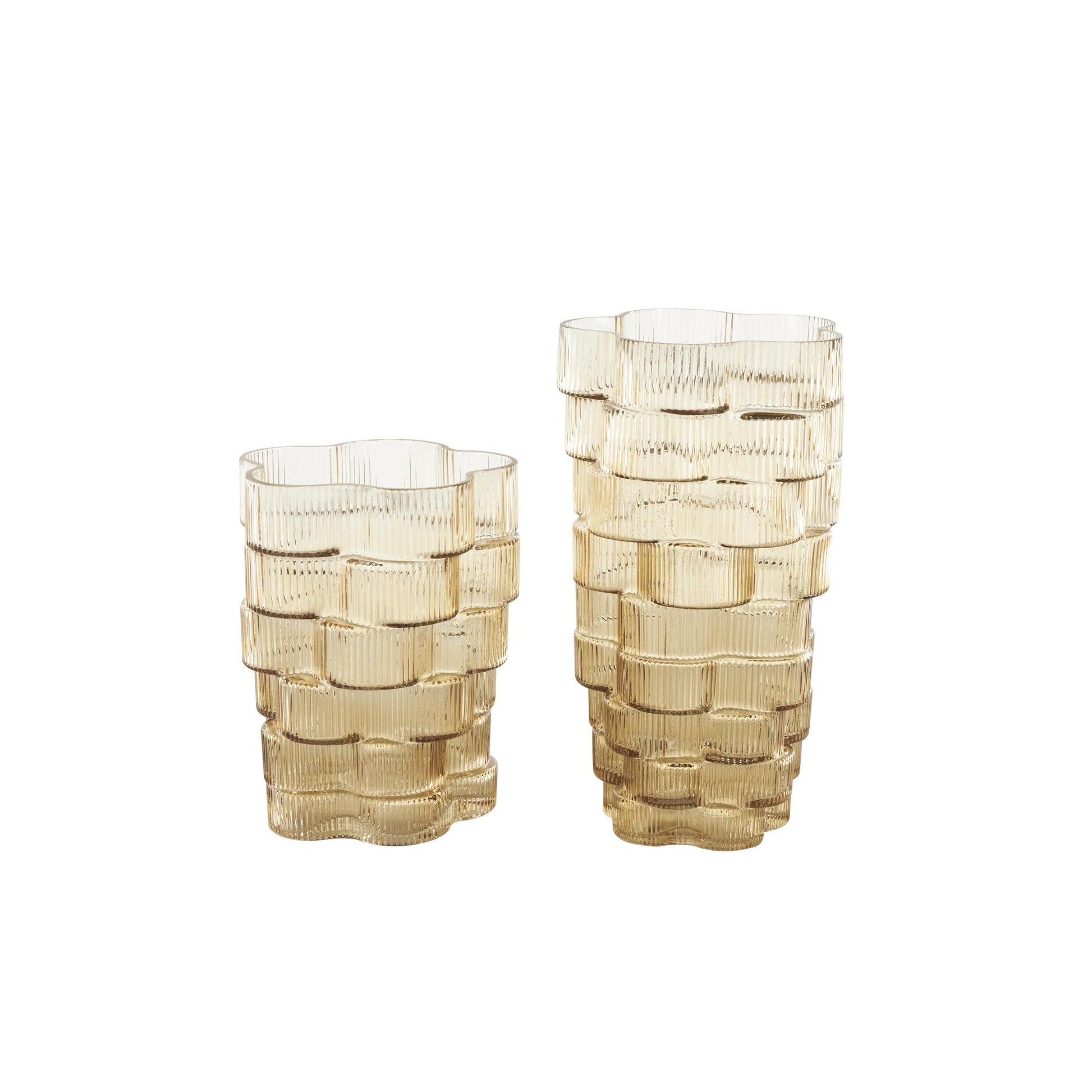 Set of 2 Floral Glass Ribbed Stacked Decorative Vase