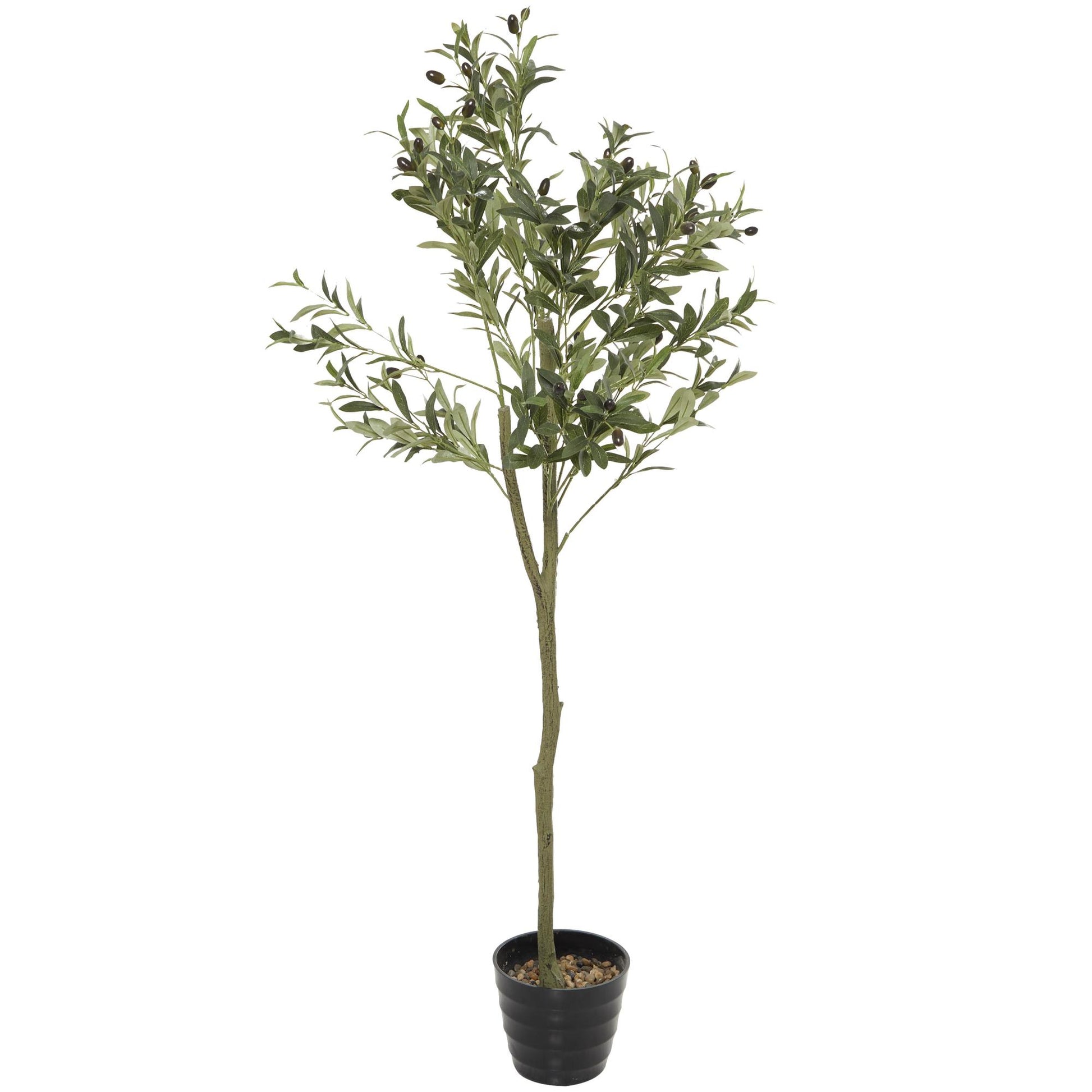 Olive Green Faux Foliage Indoor Outdoor Artificial Tree with Realistic Leaves and Black Melamine Pot