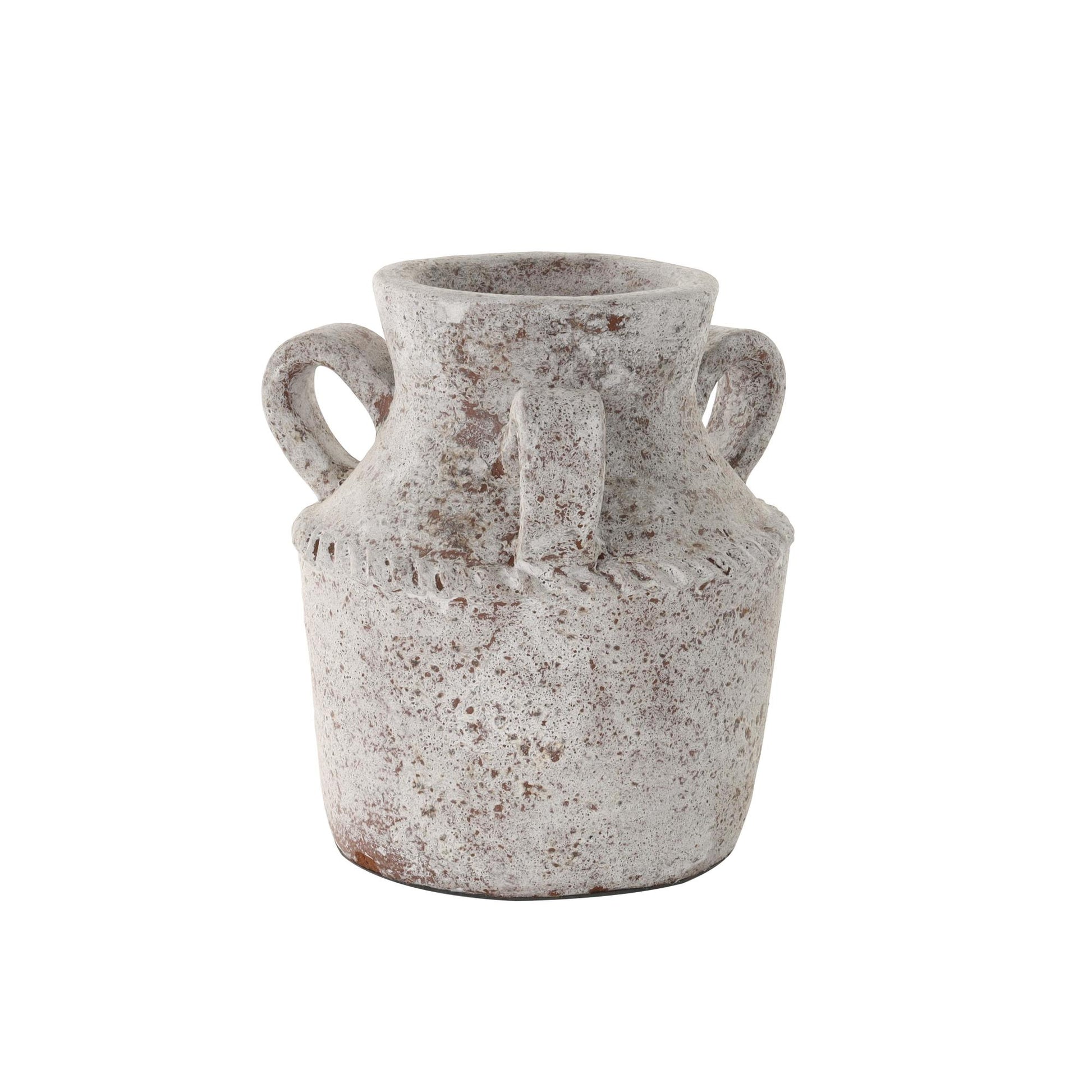 White Ceramic Antique Style Textured Decorative Vase with Arched Handles