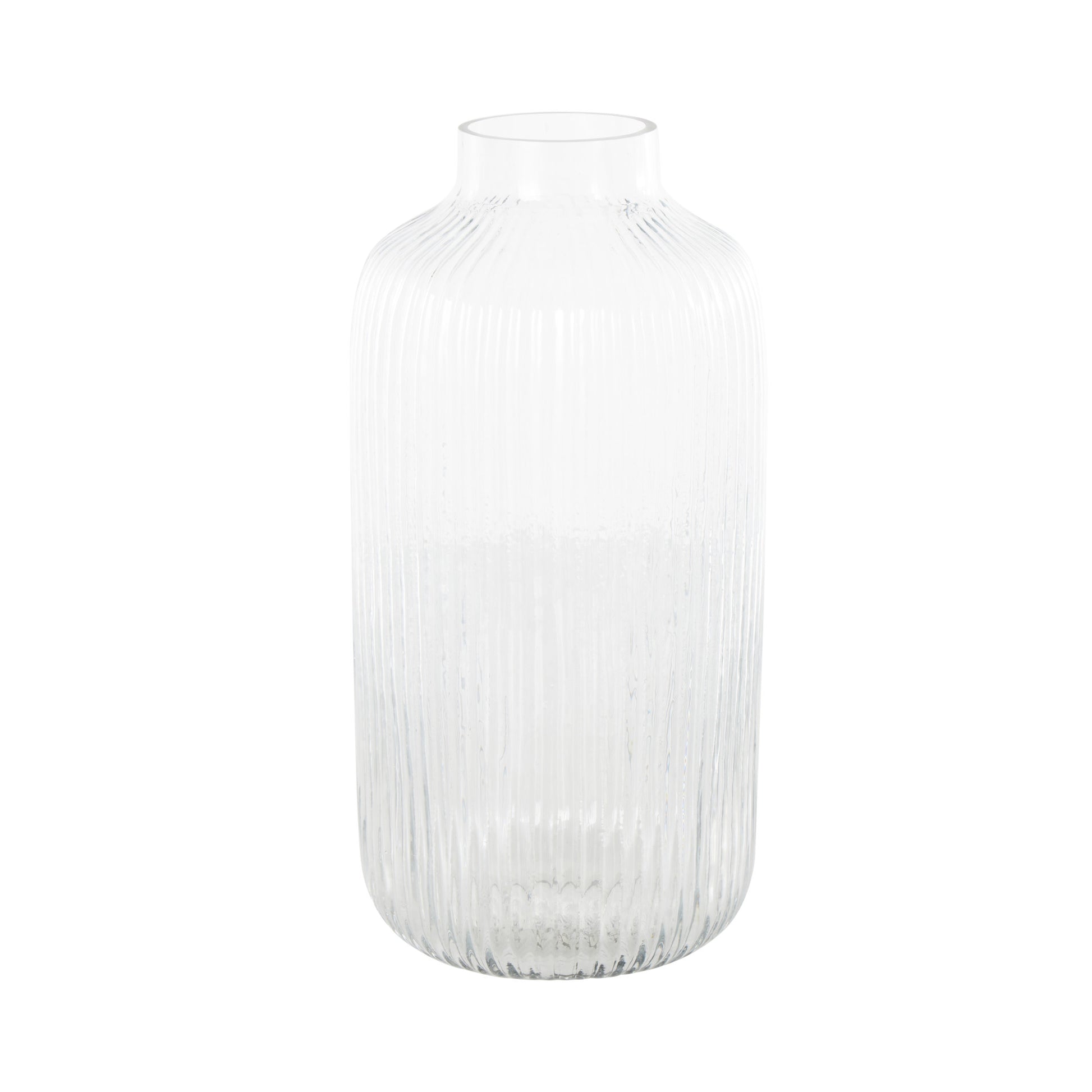 Clear Glass Ribbed Fluted Decorative Vase