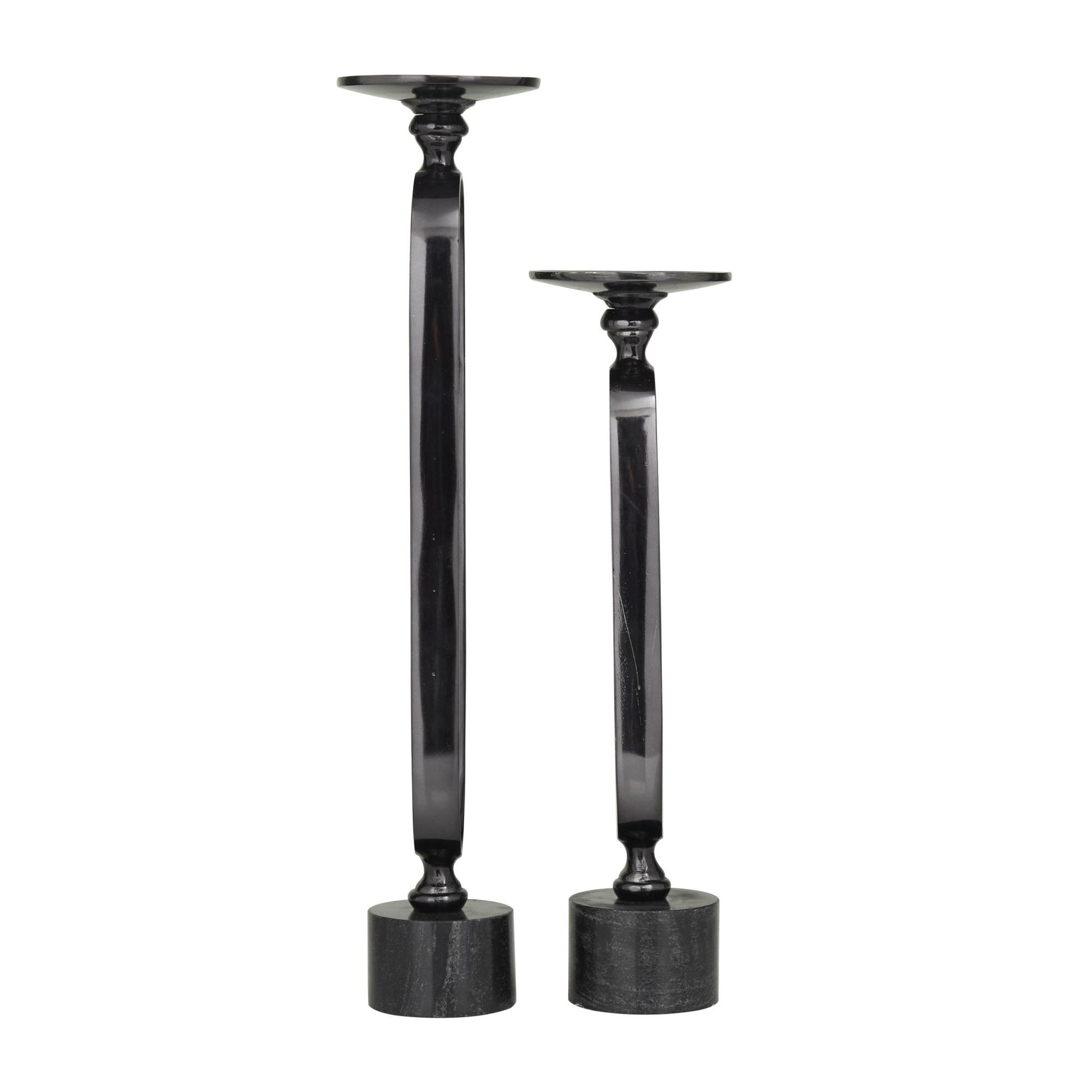 Set of 2 Aluminum Metal Paper Clip Pillar Decorative Candle Holder with Marble Base