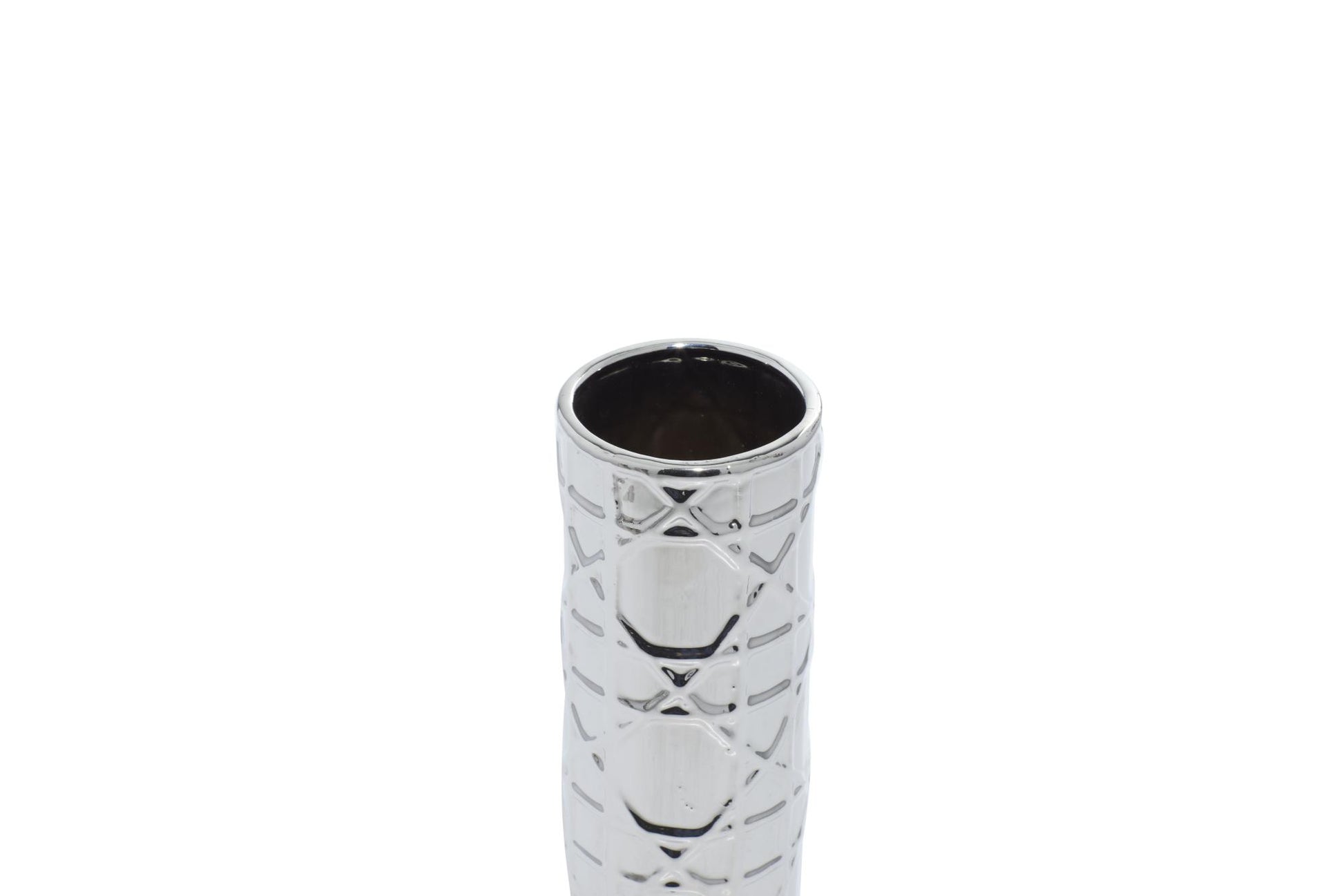 Set of 3 Geometric Silver Ceramic Decorative Vase with Varying Patterns