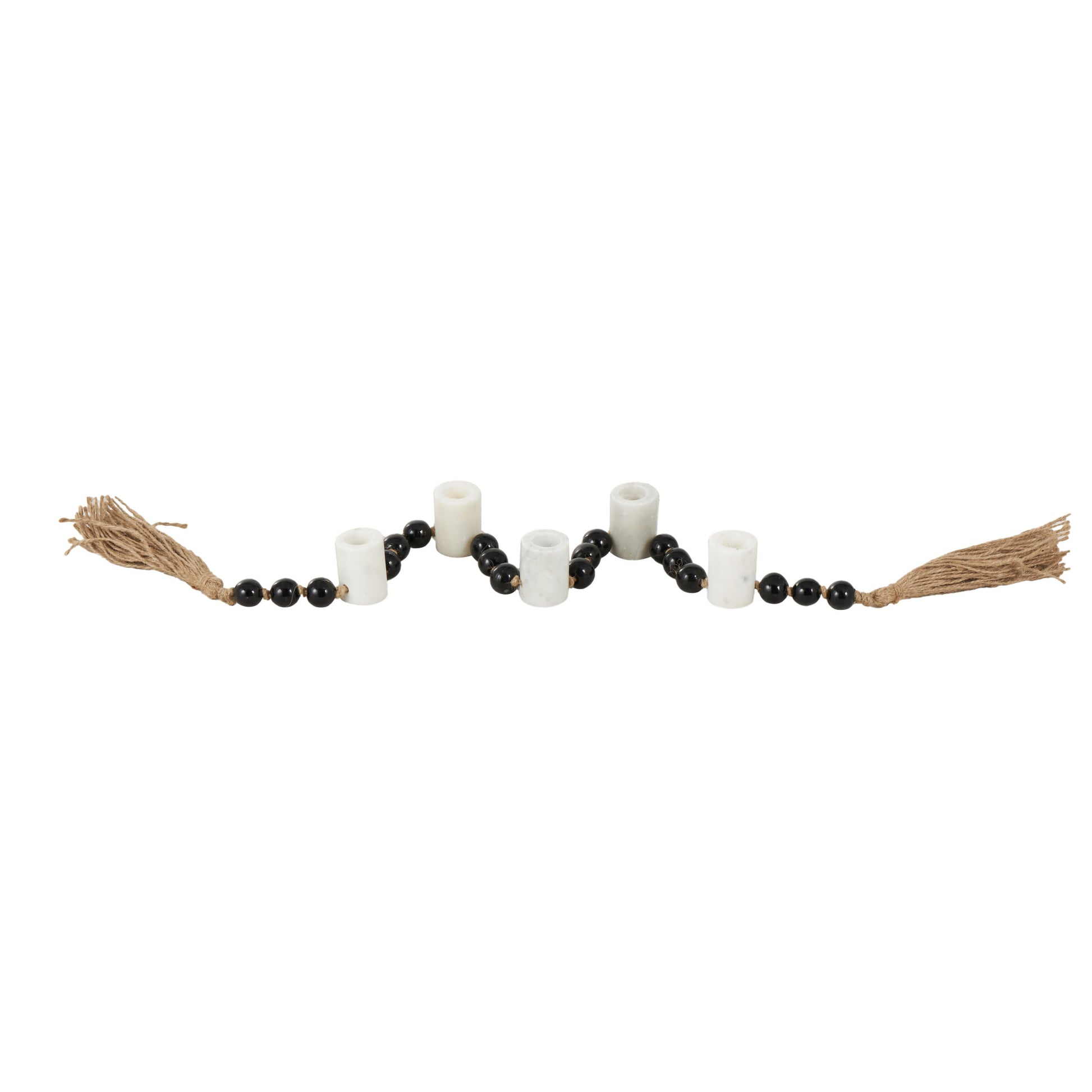 Mango Wood Garland Decorative Candle Holder with Tassel