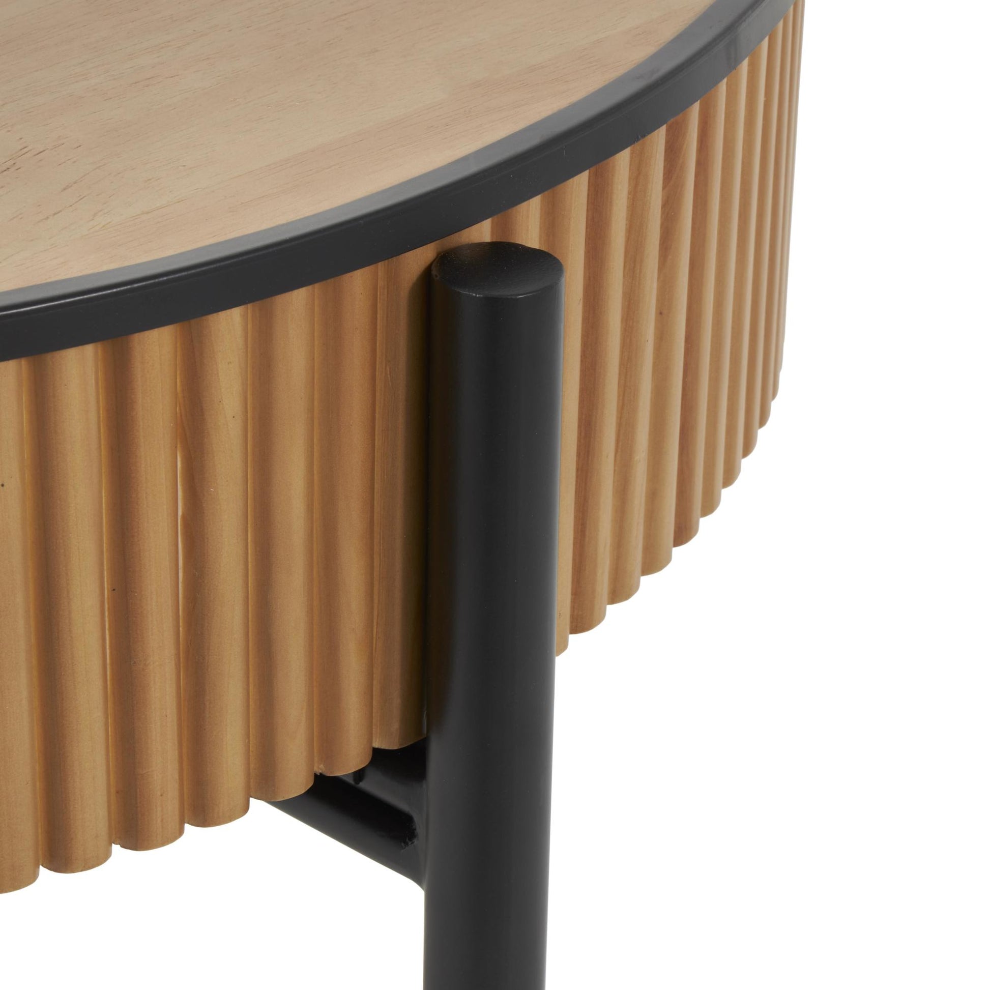 Brown Wooden Handmade Slatted Coffee Table with Black Legs