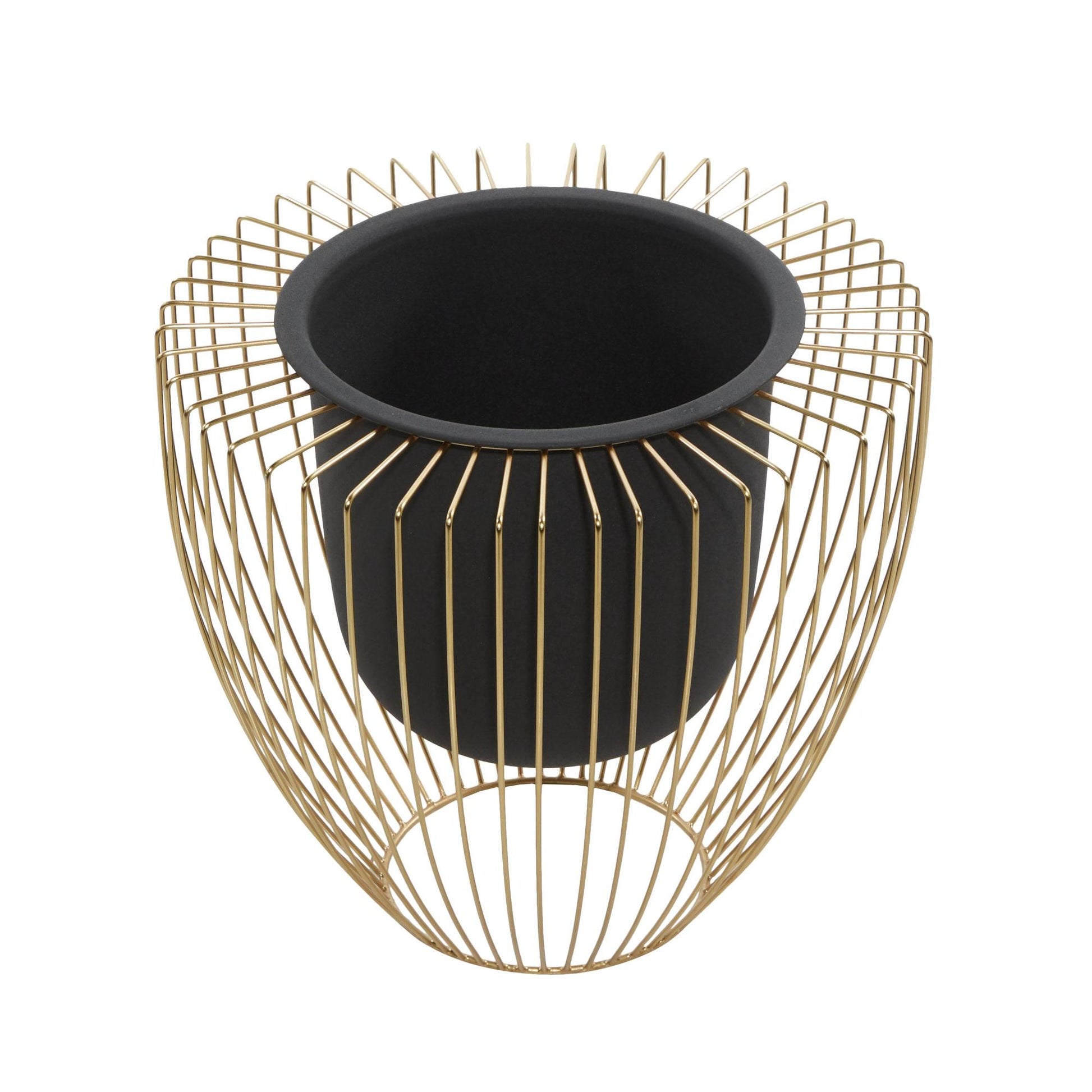 Set of 2 Black Metal Indoor Outdoor Planter with Removable Gold Wire Stand