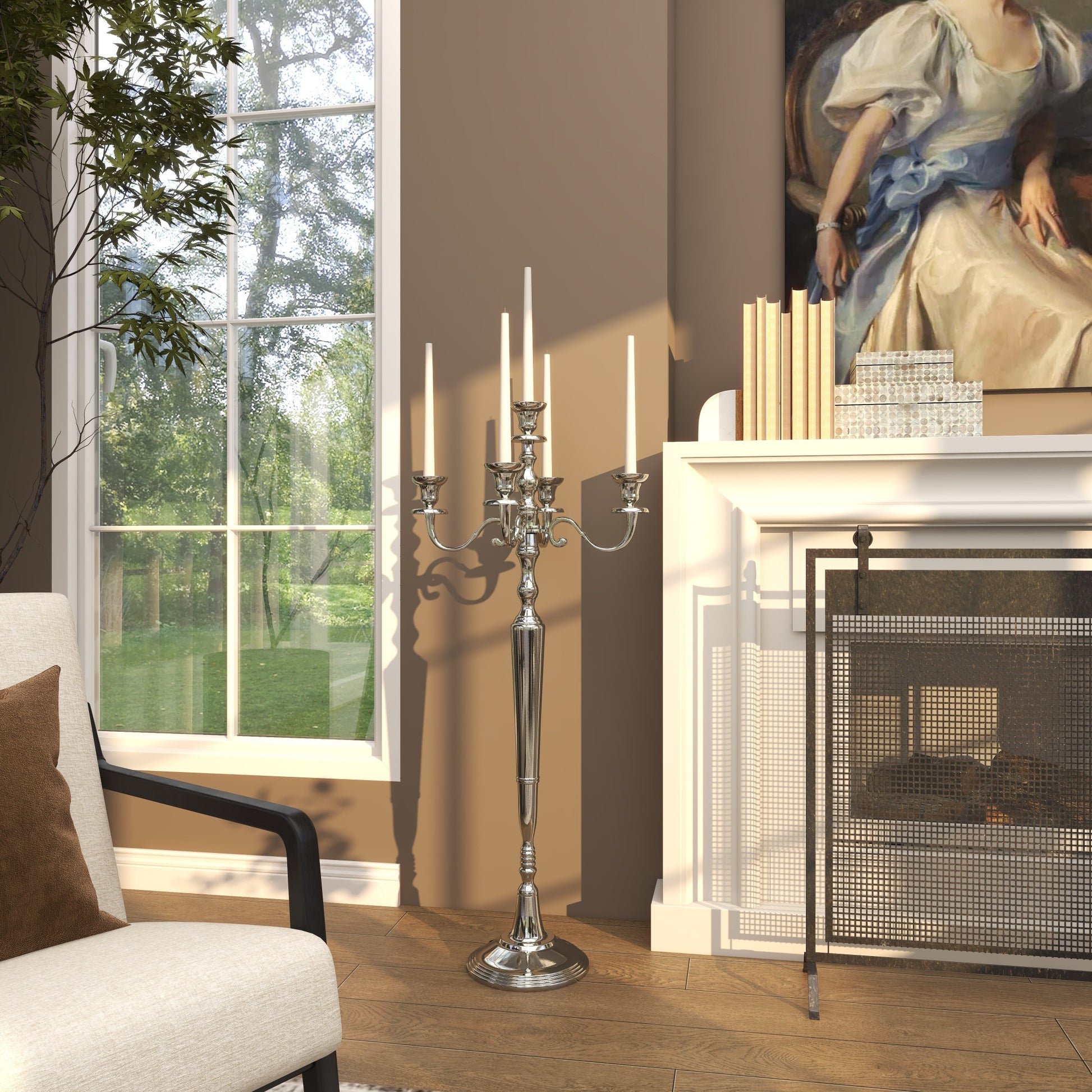 Scroll Aluminum Metal Tall Floor 5 Candle Decorative Candelabra