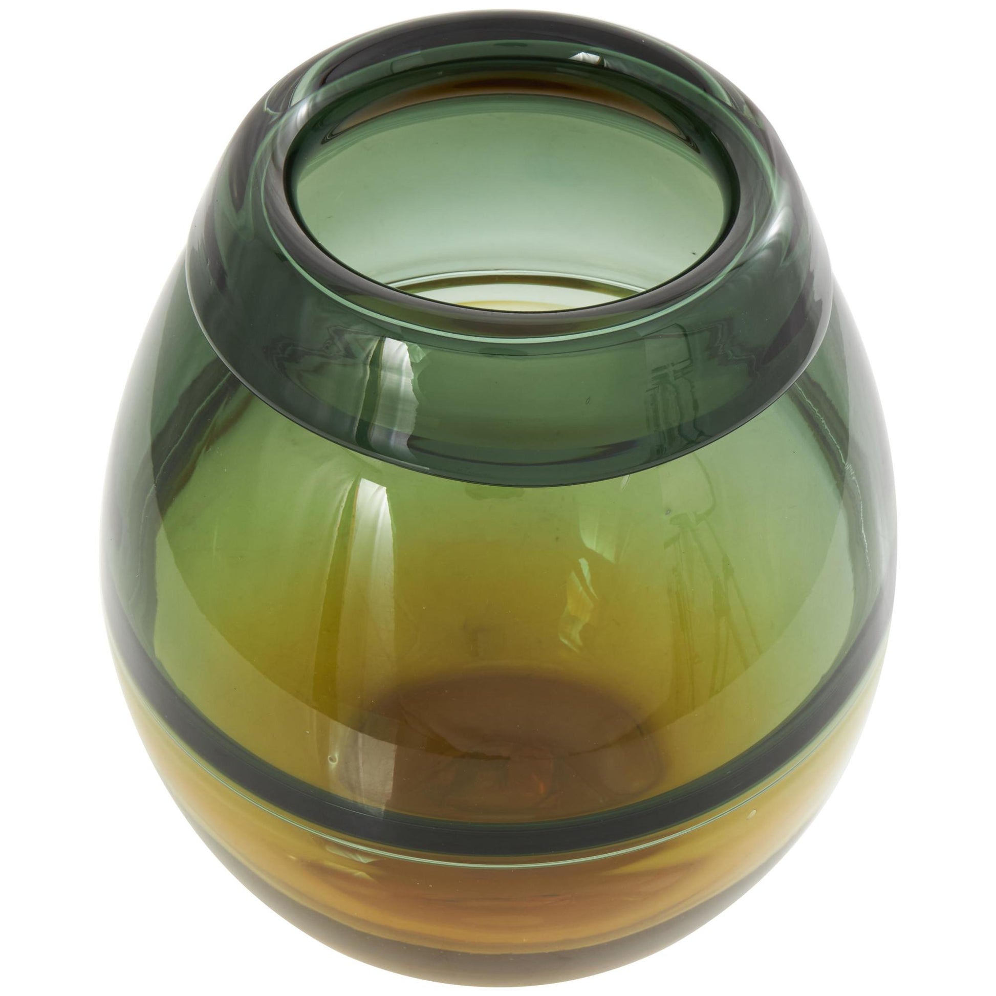 Green Glass Handmade Ombre Decorative Vase with Yellow Base