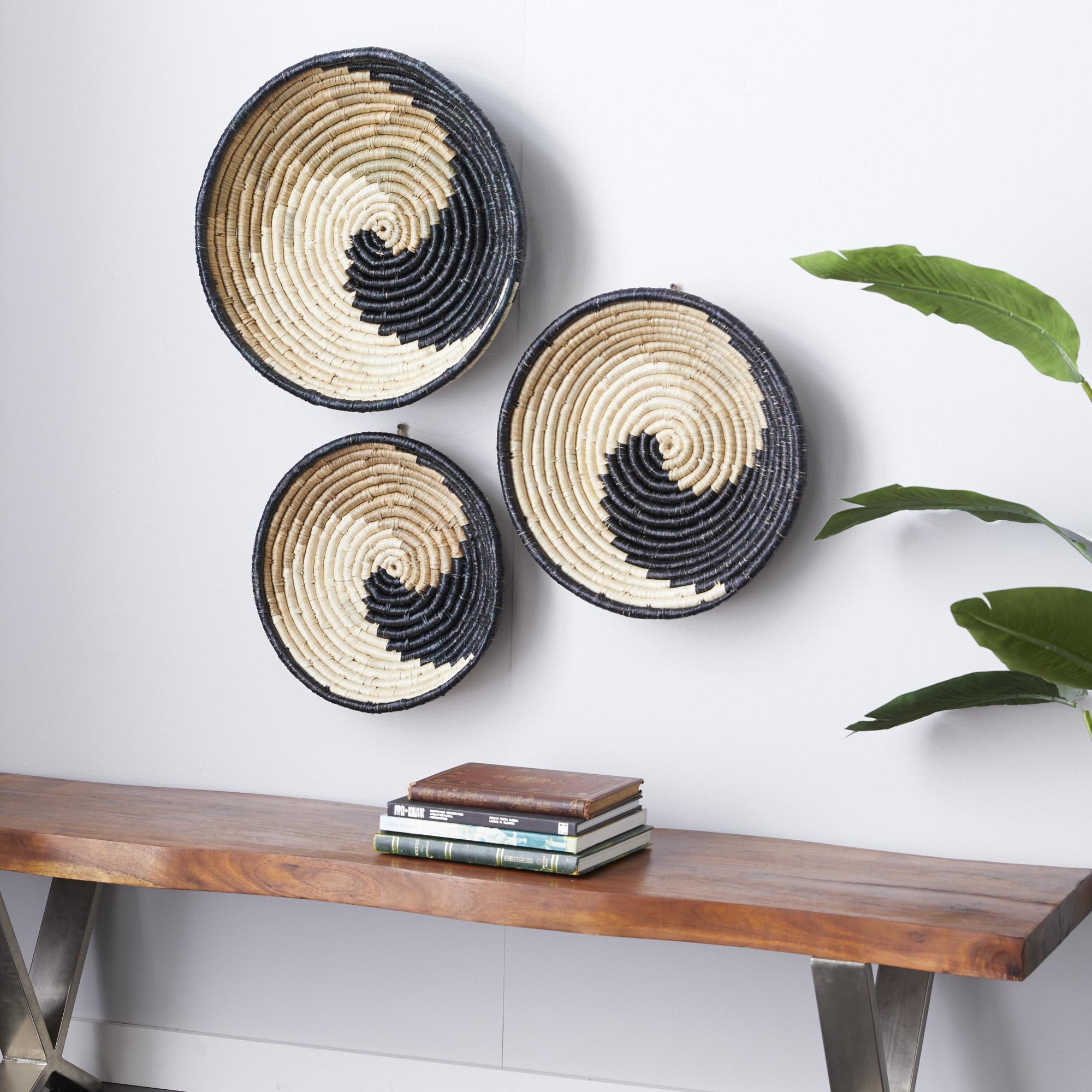 Set of 3 Plate Seagrass Handmade Spiral Basket Home Wall Decor Set of 3 20", 18", 15"H