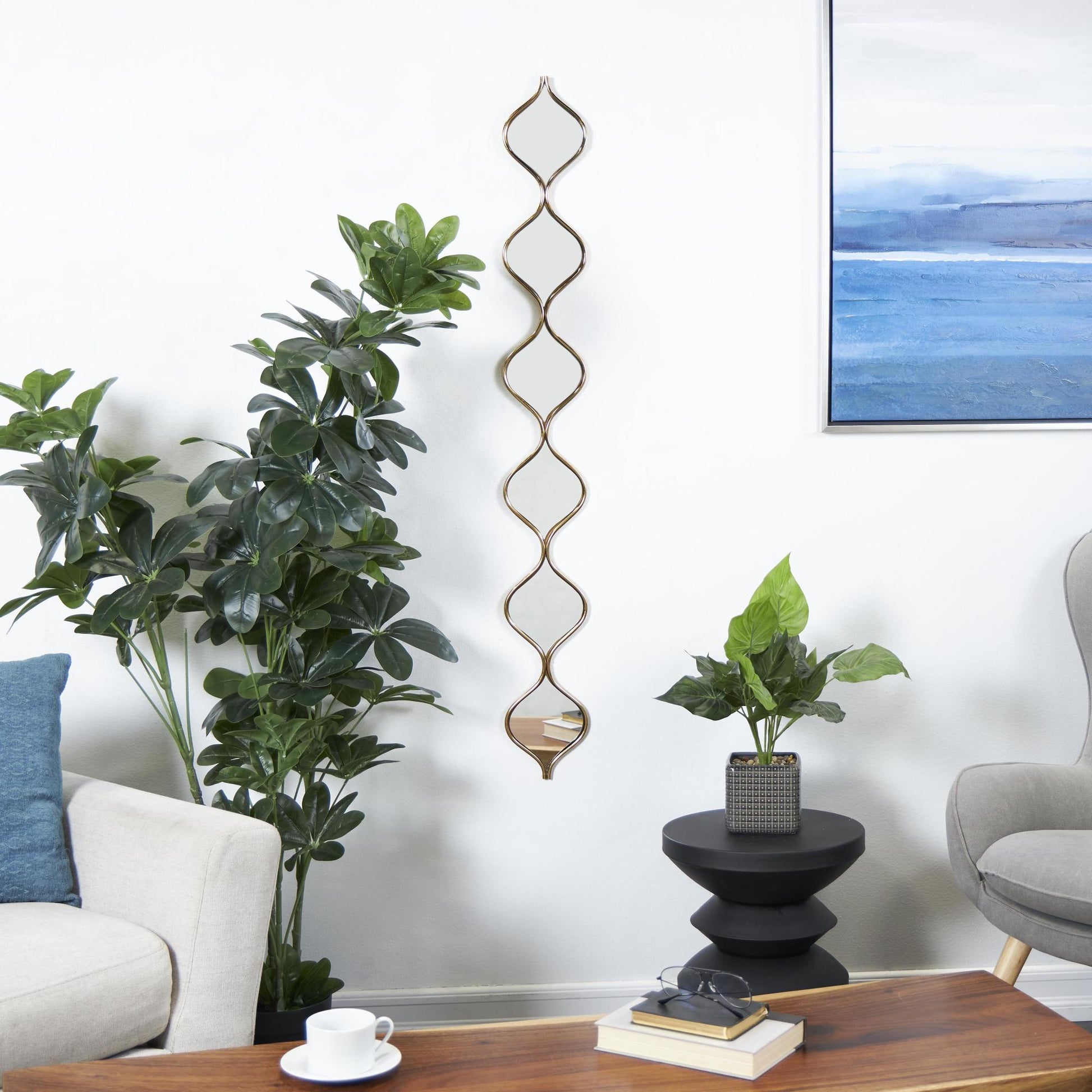 Geometric Gold Metal Slim Stacked Chain Teardrop Room Wall Mirror